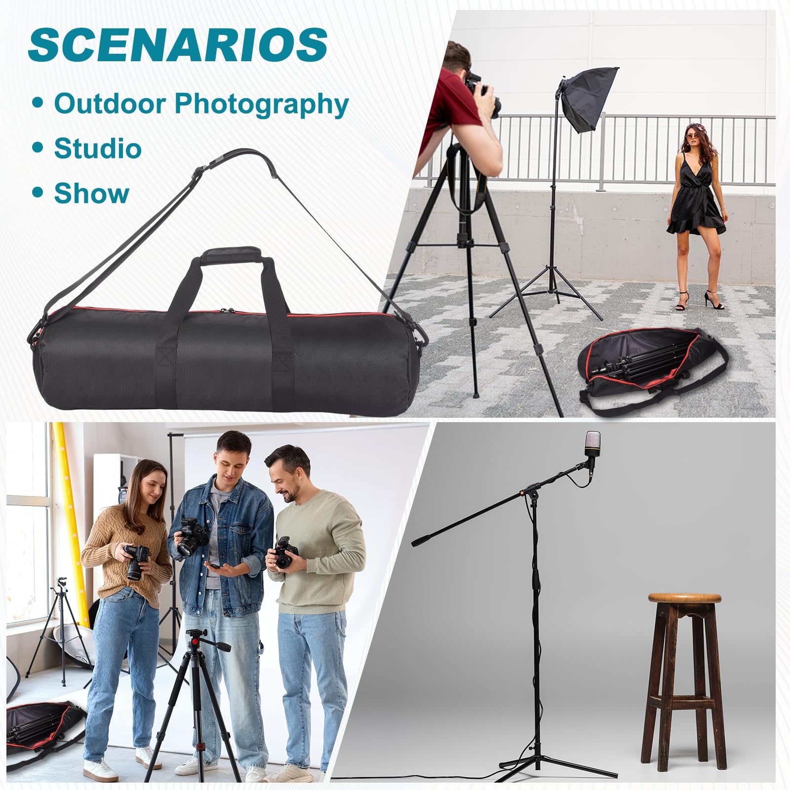 sourcing map Custodia da trasporto per treppiedi da 99 cm, in nylon, con manici, tracolla per studio fotografico all'aperto, adatta per monopiede, altoparlante musicale, microfono, attrezzatura