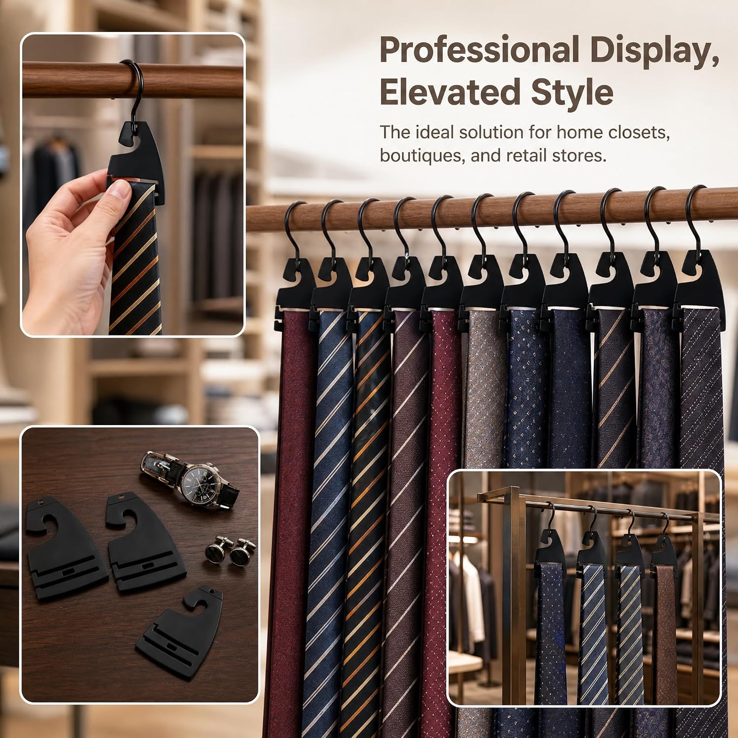 20Pcs Tie Holder Hangers Plastic Necktie Holders for Men Closet Organizer Rack for Ties Neck Tie Display Hanger Retail orHome Tie Racks Compact 2.8 x 2 Inch Hangers