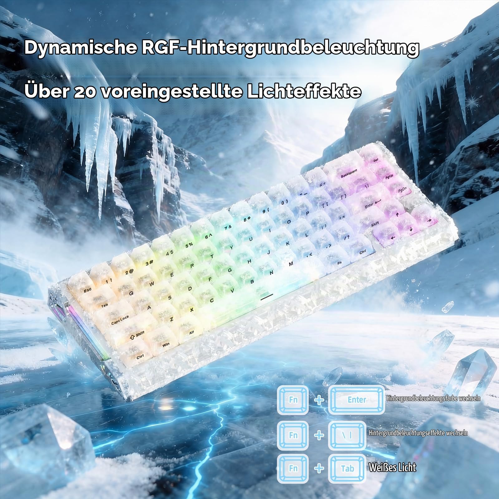 ATTACK SHARK R68 HE 8000Hz Rapid Trigger Tastatur, 0,005mm RT Genauigkeit, kabelgebundene Gaming-Tastatur, Carbonfaser-Oberfläche & Tasten, CNC-Aluminium-Seiten, RGB, C01 Coiled Kabel, Ice Ninja
