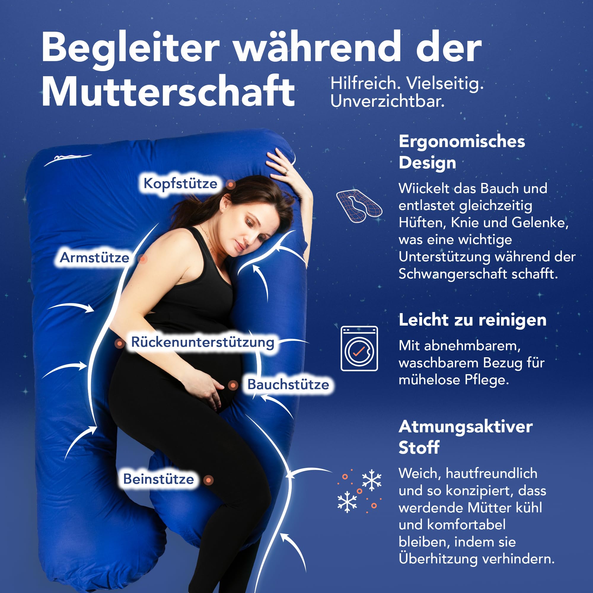 MKS Druckentlastung Schwangerschaftskissen | Seitenschläferkissen XXL – Ergonomisches Stillkissen für erholsamen Schlaf, Ganzkörperkissen, Microplüsch Kuschelstoff (Standard) / Blau