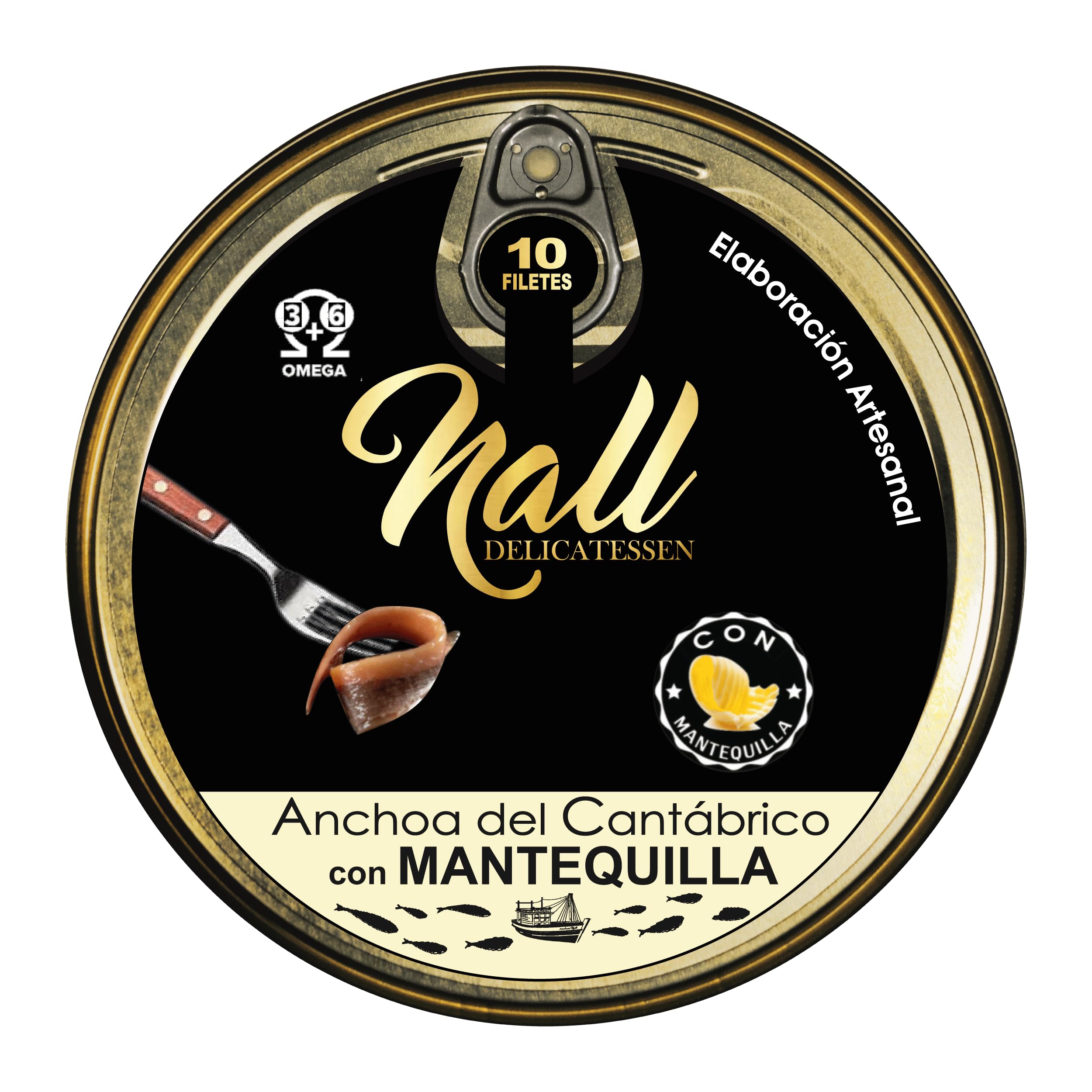 NALL DELICATESSEN (Pack 2 Latas) Anchoas del Cantábrico | Lata Anchoas XL 00 6 Filetes + Lata Anchoas XL con MANTEQUILLA 10 Filetes | Elaboración Artesanal