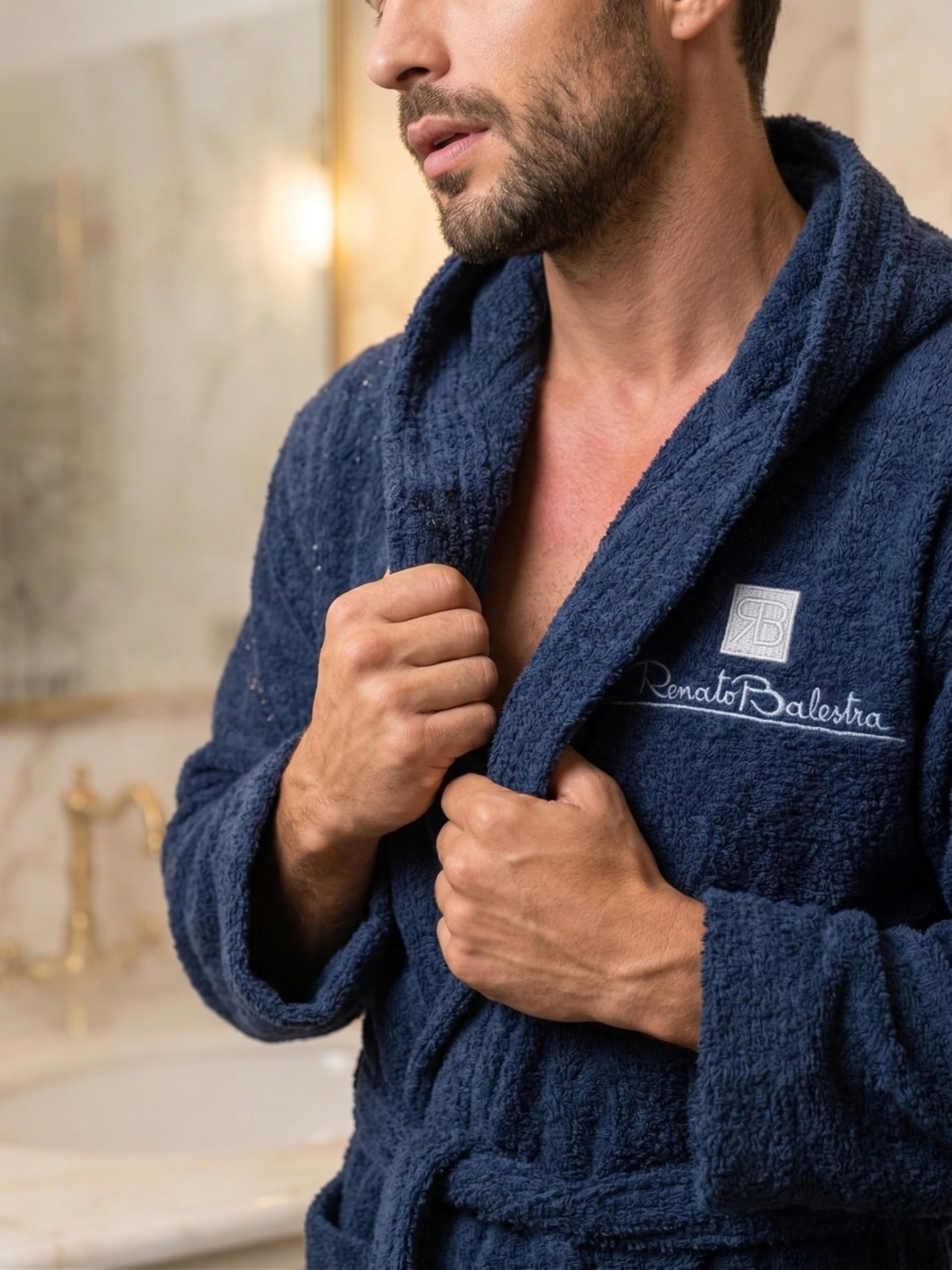 o-day Renato Balestra Accappatoio Uomo Spugna con Cappuccio Tasche e Cintura Morbido Accappatoio Donna Spugna in Cotone M-XXL - 4