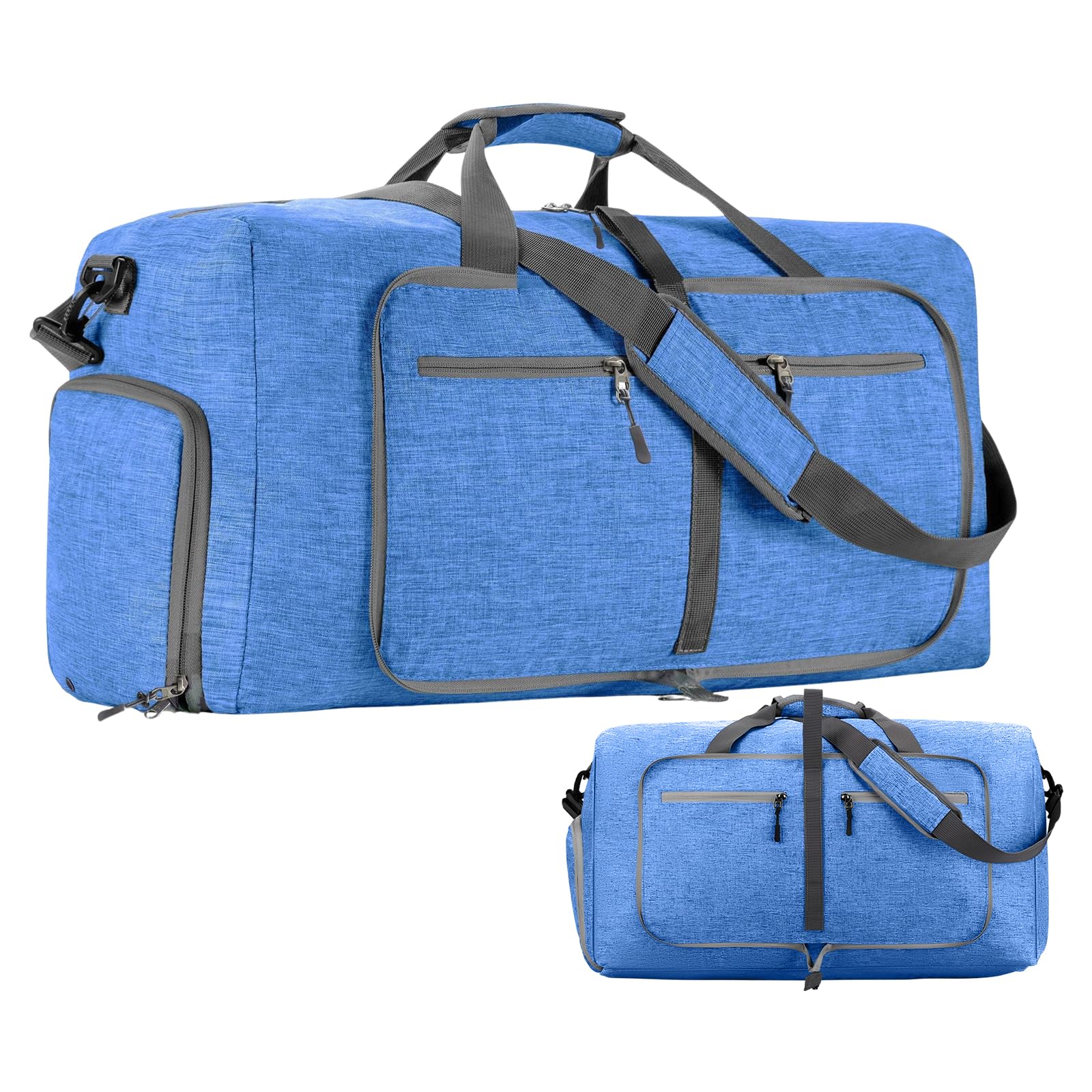 Borsone Da Viaggio 65L Impermeabile - Con Scomparto Scarpe, Pieghevole, Nero - Foto 12