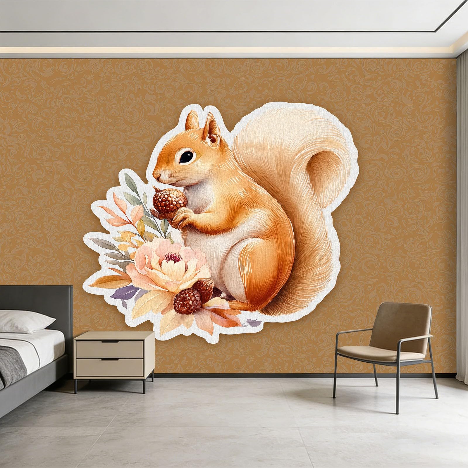 Carta da parati fotografica in tessuto non tessuto, stile vintage, con ghiande, 350 x 256 cm, per soggiorno, camera da letto, effetto 3D, giallo