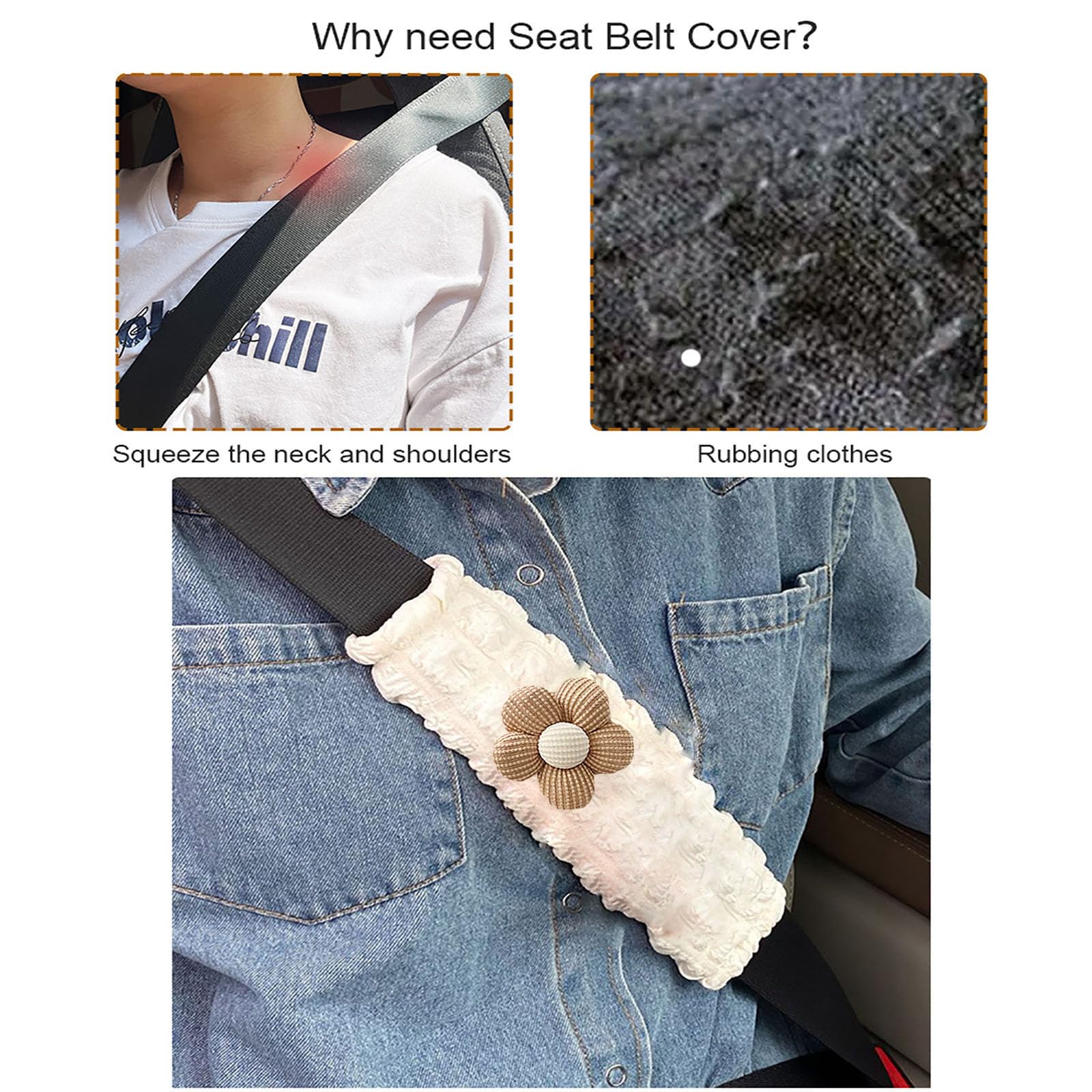 Funda para cinturón de seguridad de automóvil, paquete de 2 fundas de cinturón de seguridad, funda universal para cinturón de seguridad para adultos y niños (flor texturizada)
