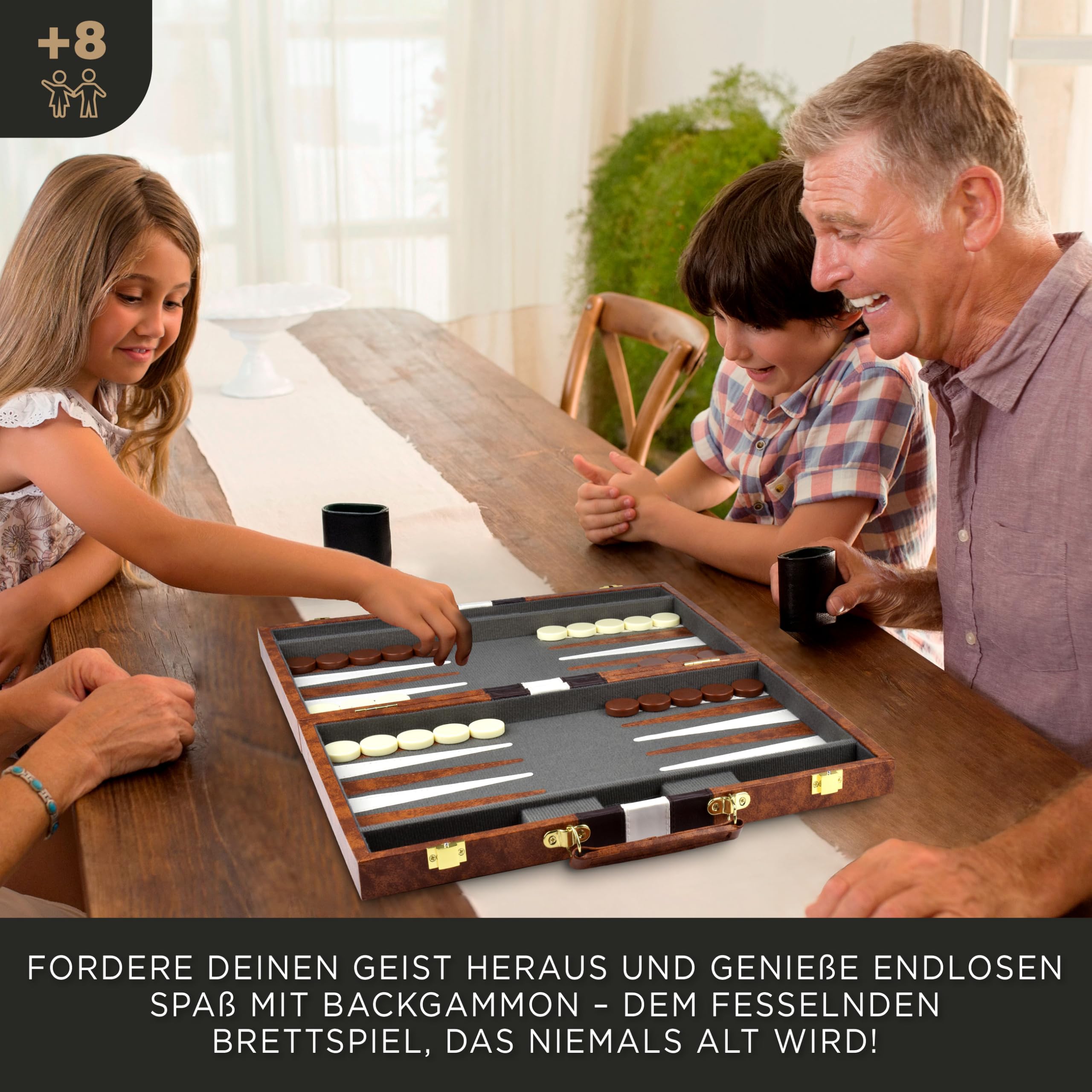 Große Backgammon-Sets für Erwachsene – Klassische Brettspiele für 2 Spieler, Erwachsene und Kinder – Premium Backgammon-Set mit 38 cm Spielbrett in hochwertigem PU-Leder-Etui