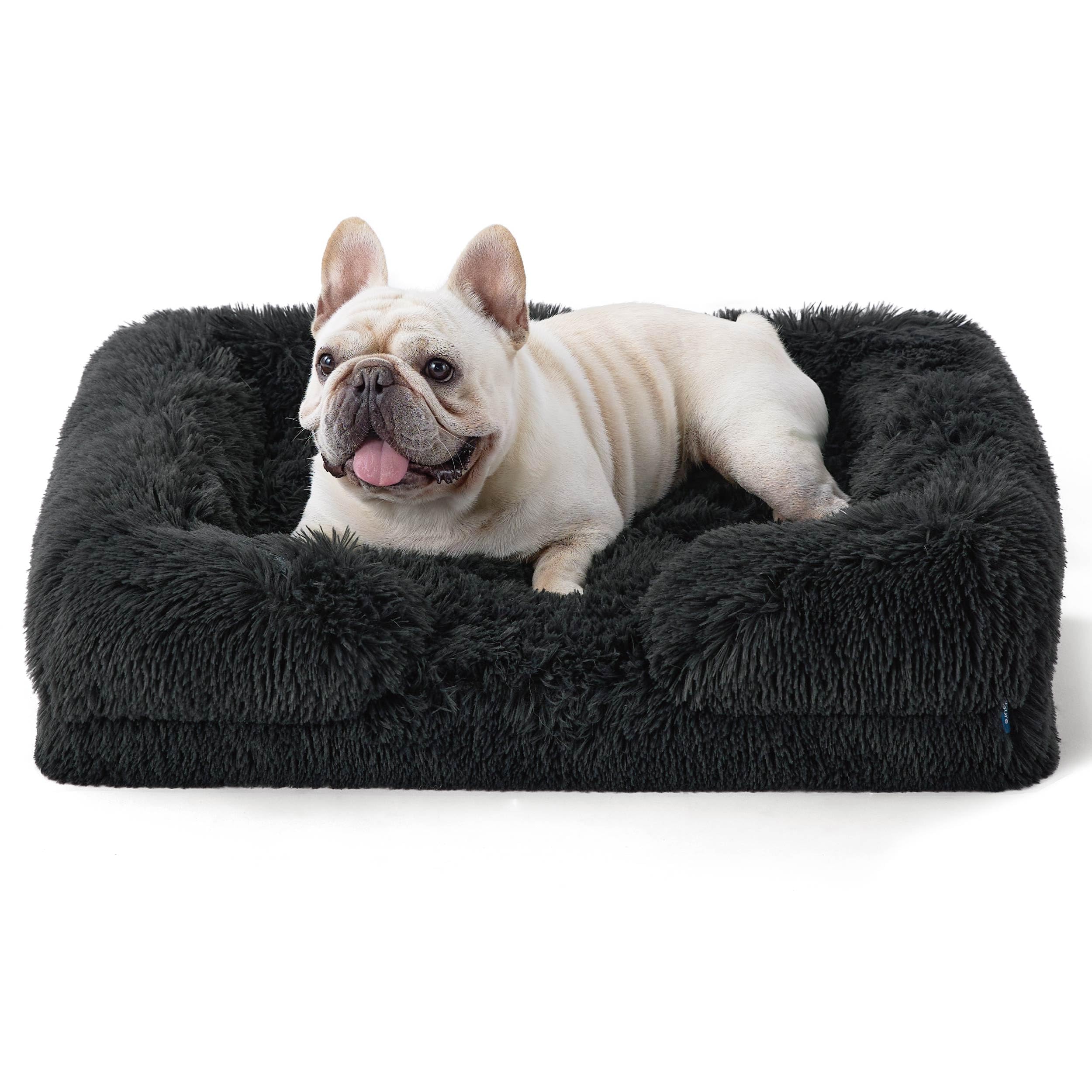 Bedsure, Letto/divano ortopedico per cani, di dimensioni medie, con rivestimento in peluche con cerniera sfoderabile e lavabile, grigio scuro, 71 x 58 x 16 cm