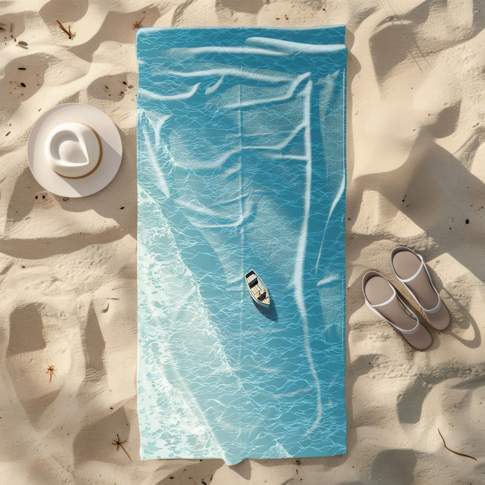 Générique Serviette de Plage XXL Lac Bleu Ciel | Grande Taille Serviette de Plage et Douche Avec Elastique Microfibre Absorbante et Légère Sport Séchage Rapide