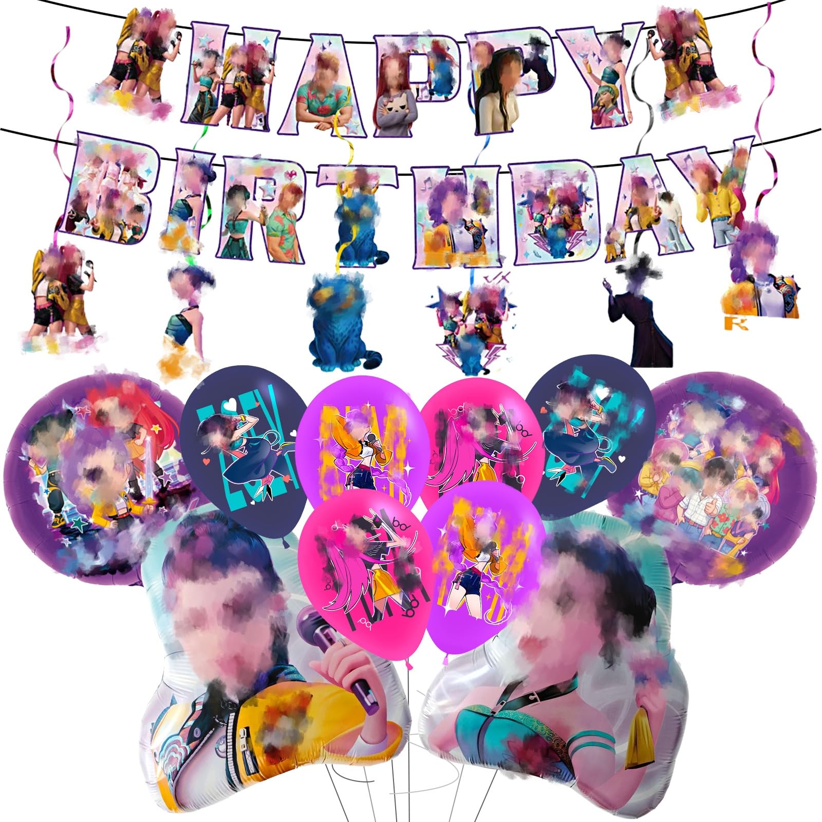 Birthday Decoration Set, 18 Pieces Anime Birthday Decorations with Banner, Spiral Balloons, Foil Balloons for Birthday Party Decoration