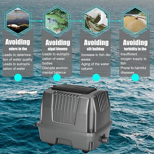 Miniatura 9 de Aireador de estanque  Bomba de aire de tanque séptico  Sistema de aireación de estanque de peces Koi premium  Profundidad aplicable de 0 a 8 pies