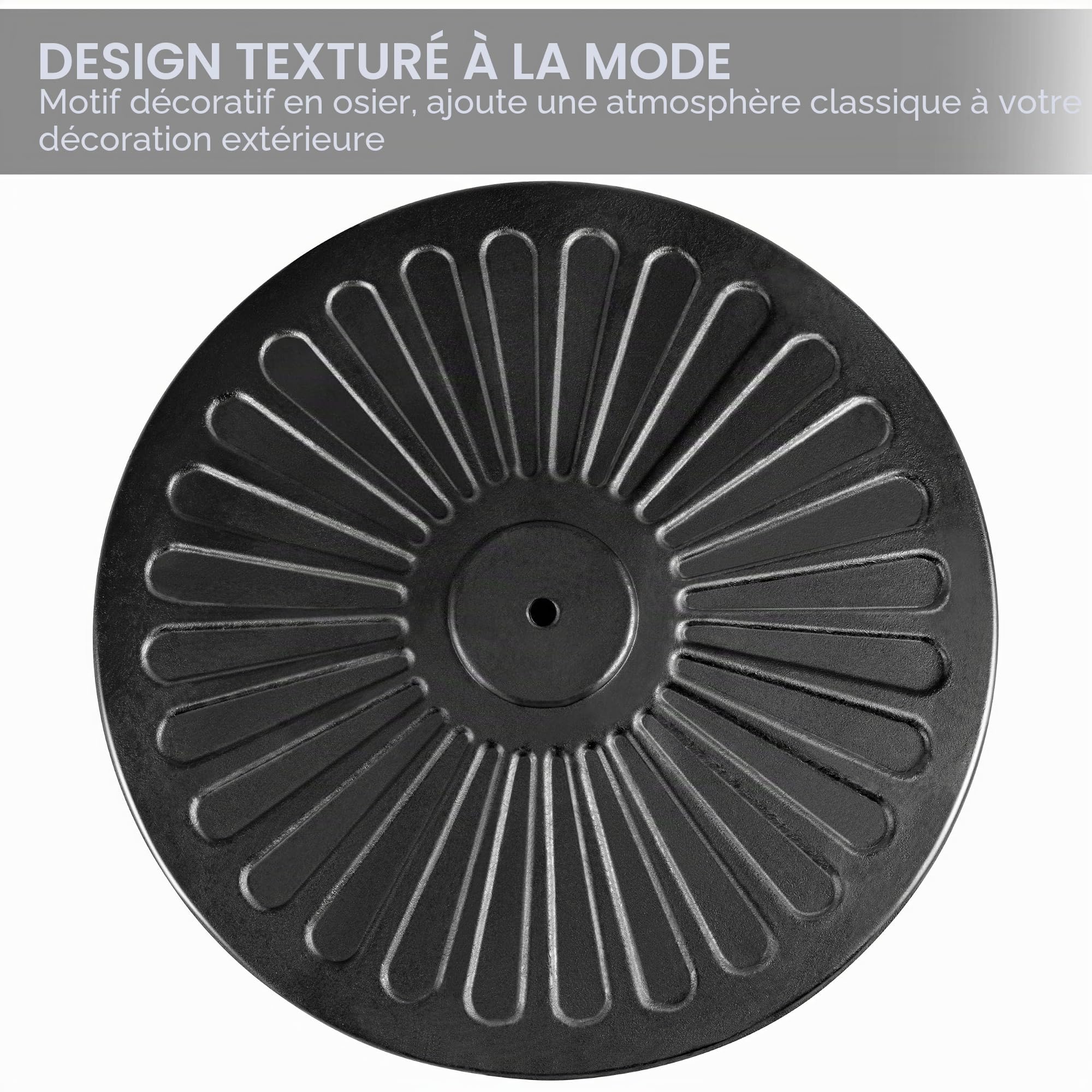 Abician Pied de Parasol Rond 10 kg Socle de Parasol en Résine Style Vintage Accessoire d'extérieur pour Jardin Restaurant Terrasse Piscine Noir/Vignes
