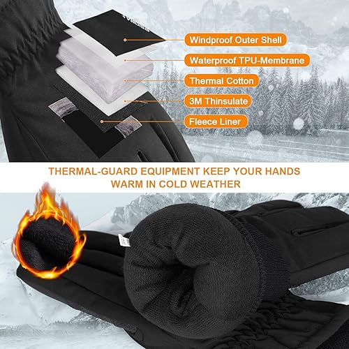 Miniatura 4 de anqier Guantes de invierno -30, impermeables, resistentes al viento, guantes térmicos para pantalla táctil, para esquí, senderismo, correr, hombres