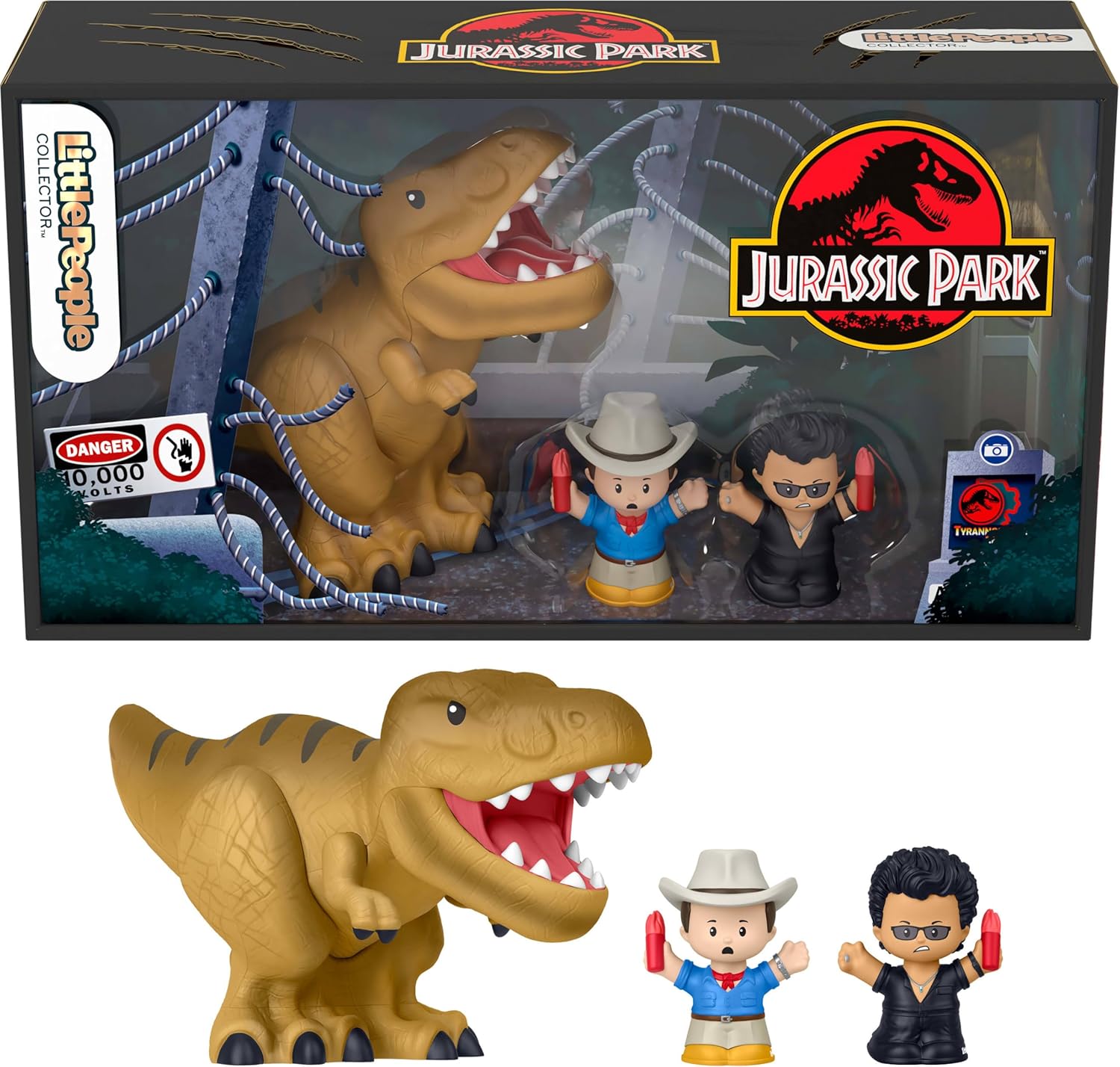 Little People Collector Jurassic Park Special Edition Set for Movie Fans, 2 Figures & 1 T-Rex Dinosaur in a Display Package