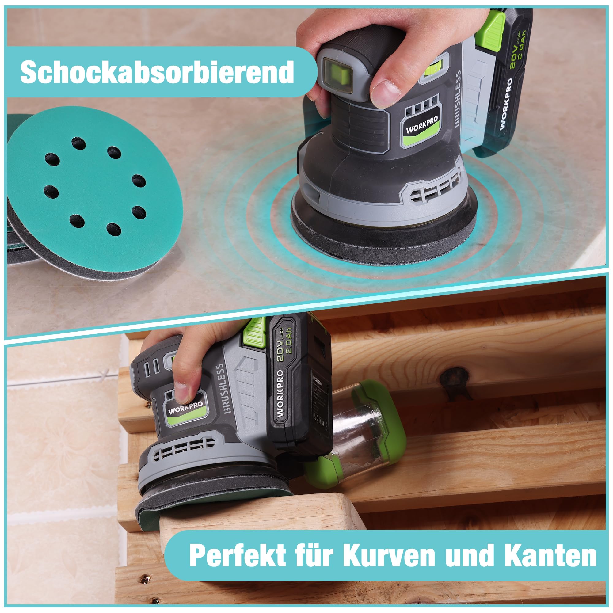 WORKPRO 3 Stück Schleifpads 125mm Klett für Exzenterschleifer mit 8 Löchern, 12mm Dichte Polierschwamm mit 3 Schleifscheiben für Schleifer