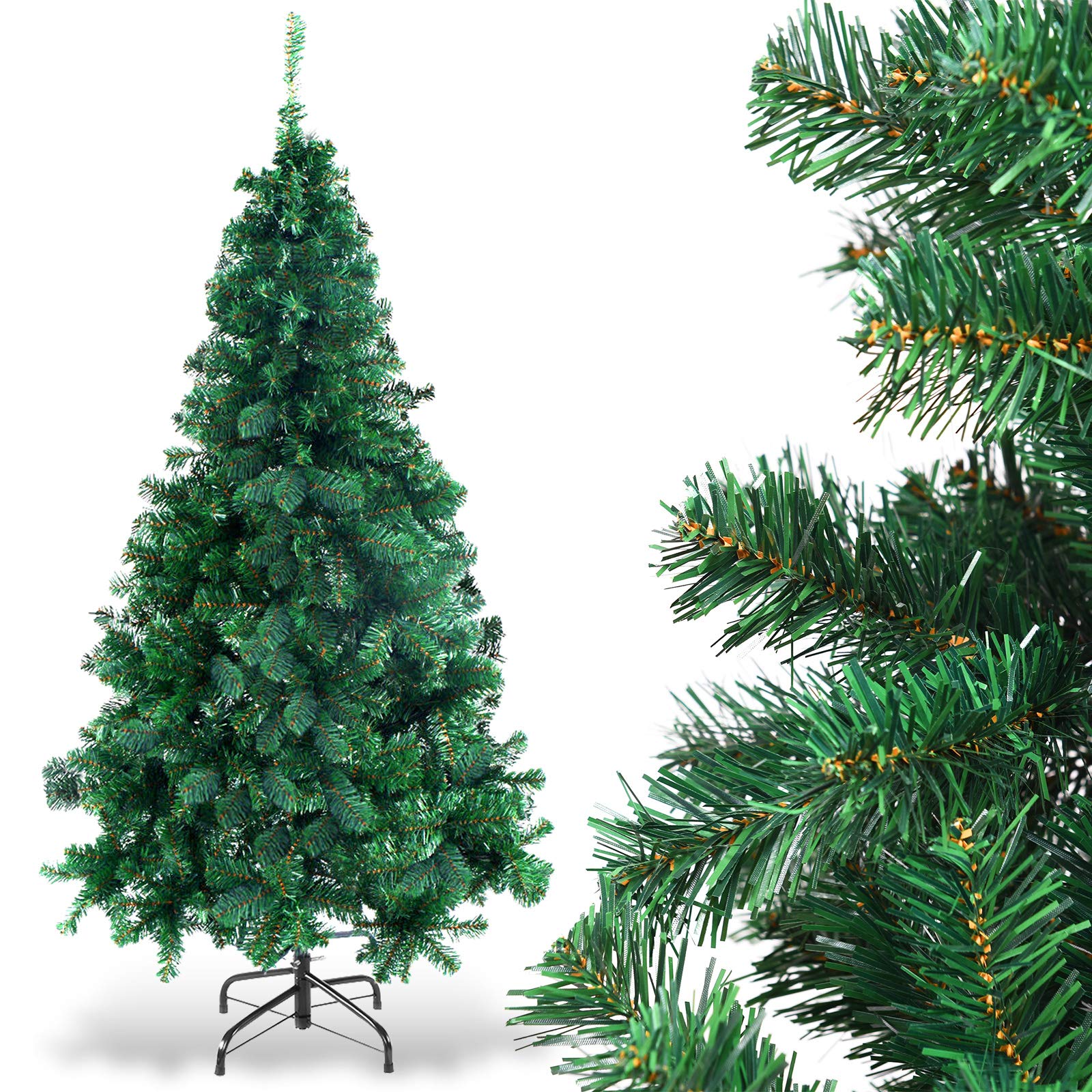 GOPLUS Kunstkerstboom met verlichting, dennenboom met 11 lichtmodi en 2 kleuren, kerstboom met metalen standaard, groen (210 cm