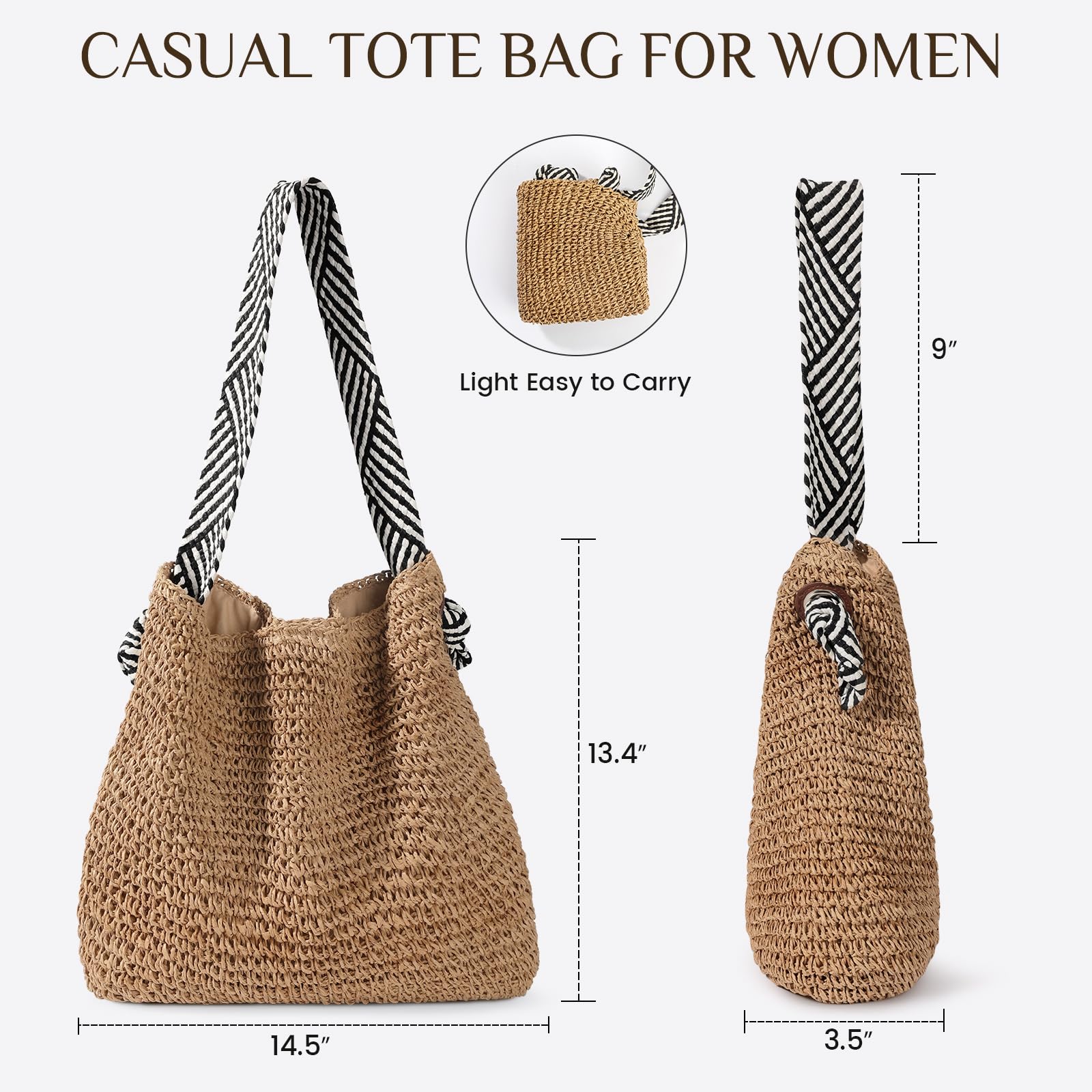 Straw Beach Bags for Women - Summer Straw Bag for Women Shoulder Handbags, Tote Bag Woven Lightweight for Holiday