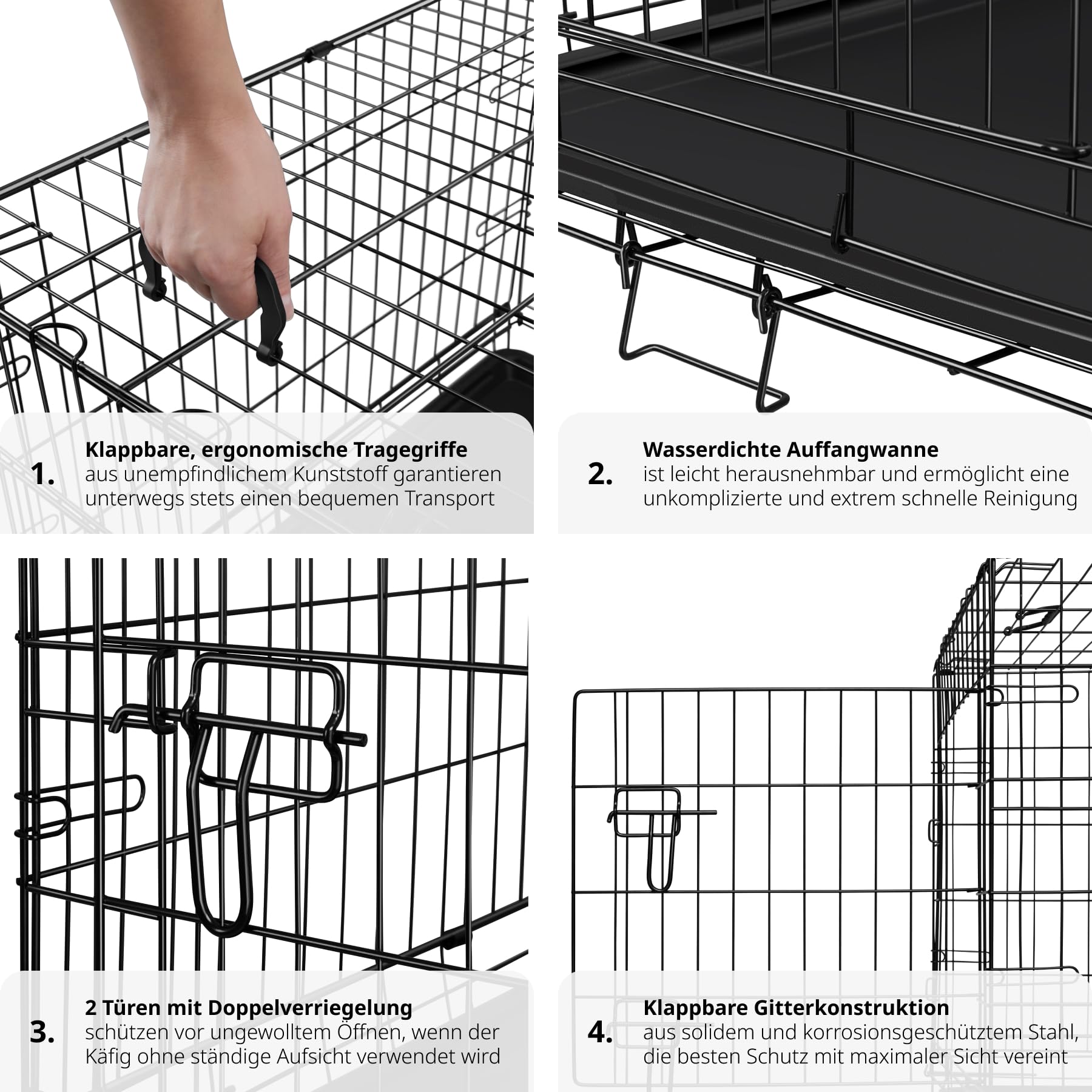 tectake® Hundekäfig, Hundegitter Box, Dog Kennel, Hundebox faltbar, Transportbox stabil, für Hunde und Welpen, für Kofferraum, Auto, Camping und Zuhause, Wohnung - 121,5 x 75,5 x 80,5 cm