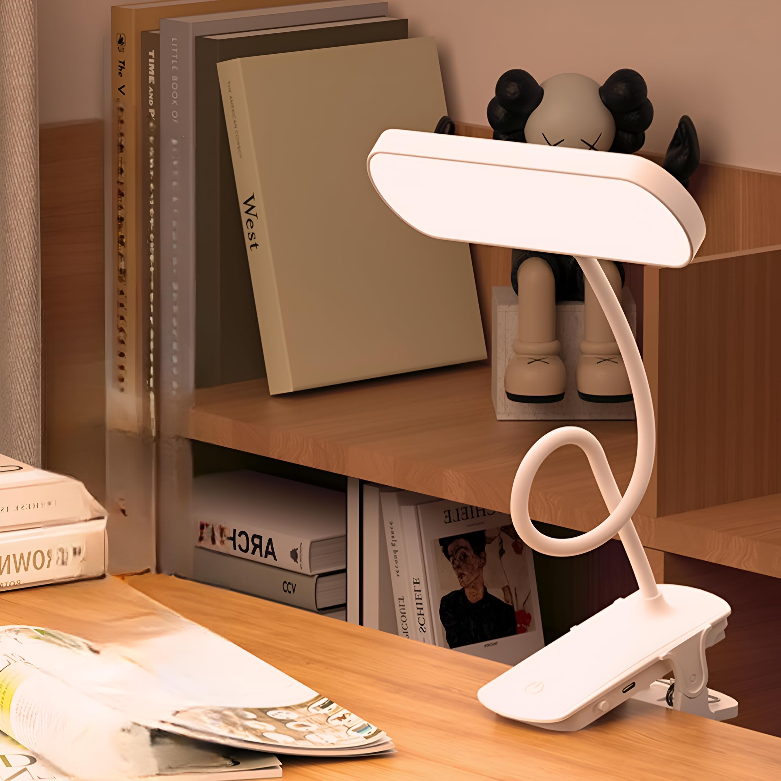 XERGY LED Clip-On Book Light – 3 Color Modes | Dimmable | Type-C Rechargeable | 80H Long Battery | Eye-Caring Flexible Reading Lamp for Bed, Desk & Travel (White)-image-38