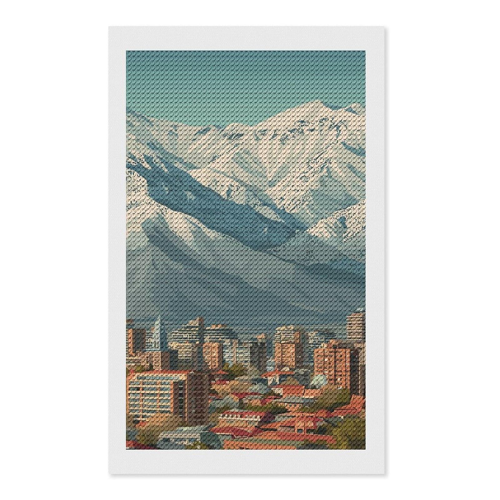 Junmoney Cityscape with Snowy Mountains Backdrop 5D Diamond Painting Kit 12"x20", Relaxing DIY, Mindful Craft Project, Full Kit Included, Thoughtful Present