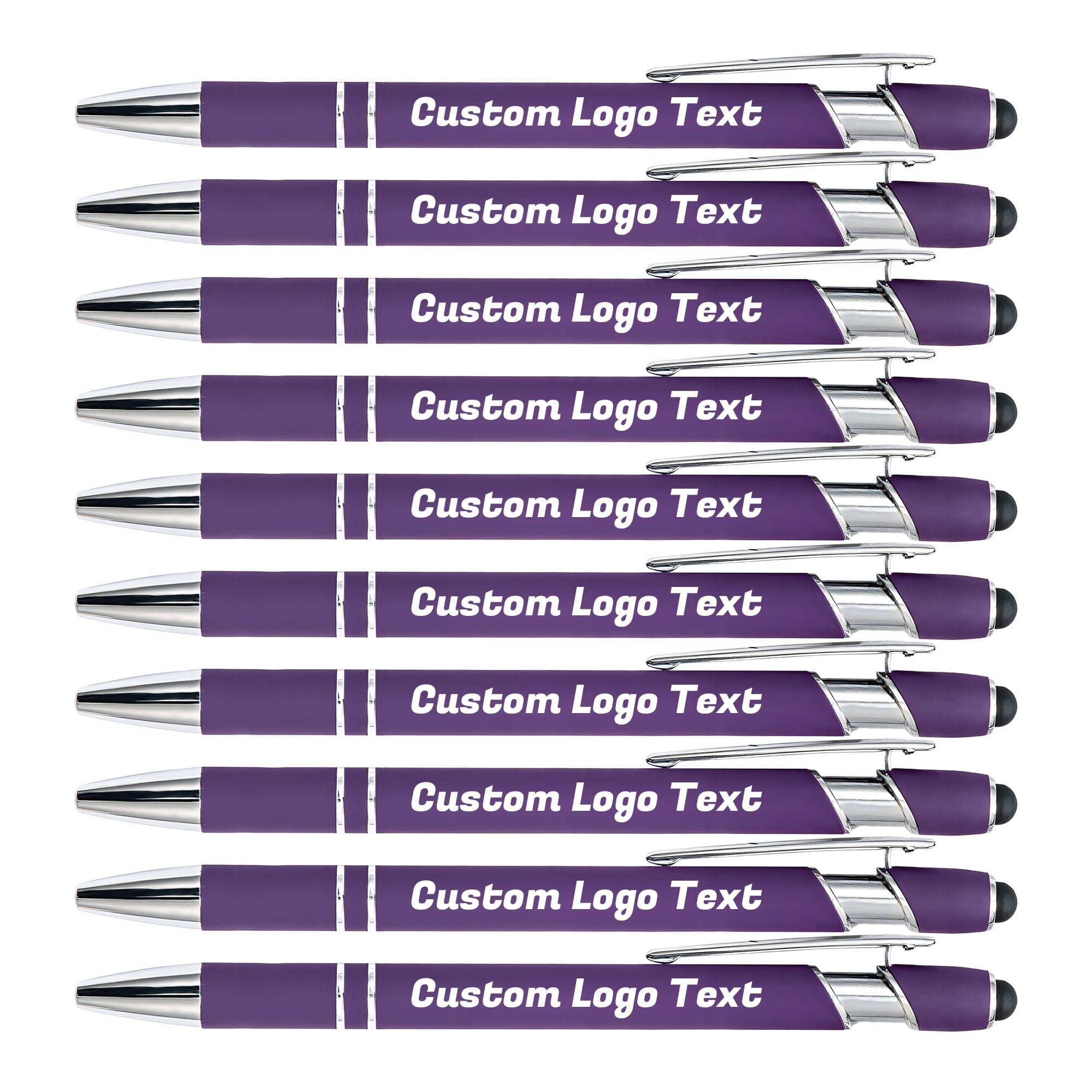 HEYZARDA Personalized Pens with Name Text Logo Custom Ballpoint Pen for Business Office Events with Stylus for Touchscreen 100 Pcs Dark Purple