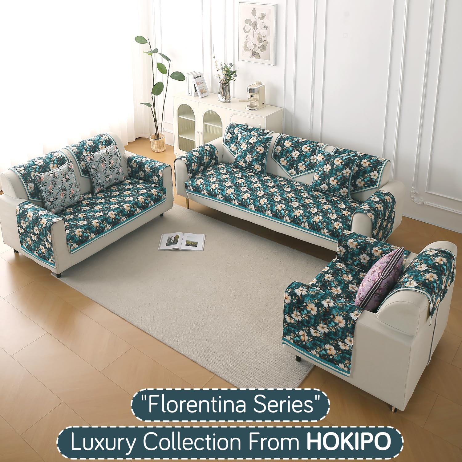 Velvet Sofa Backrest Mat - Pansies Teal -7