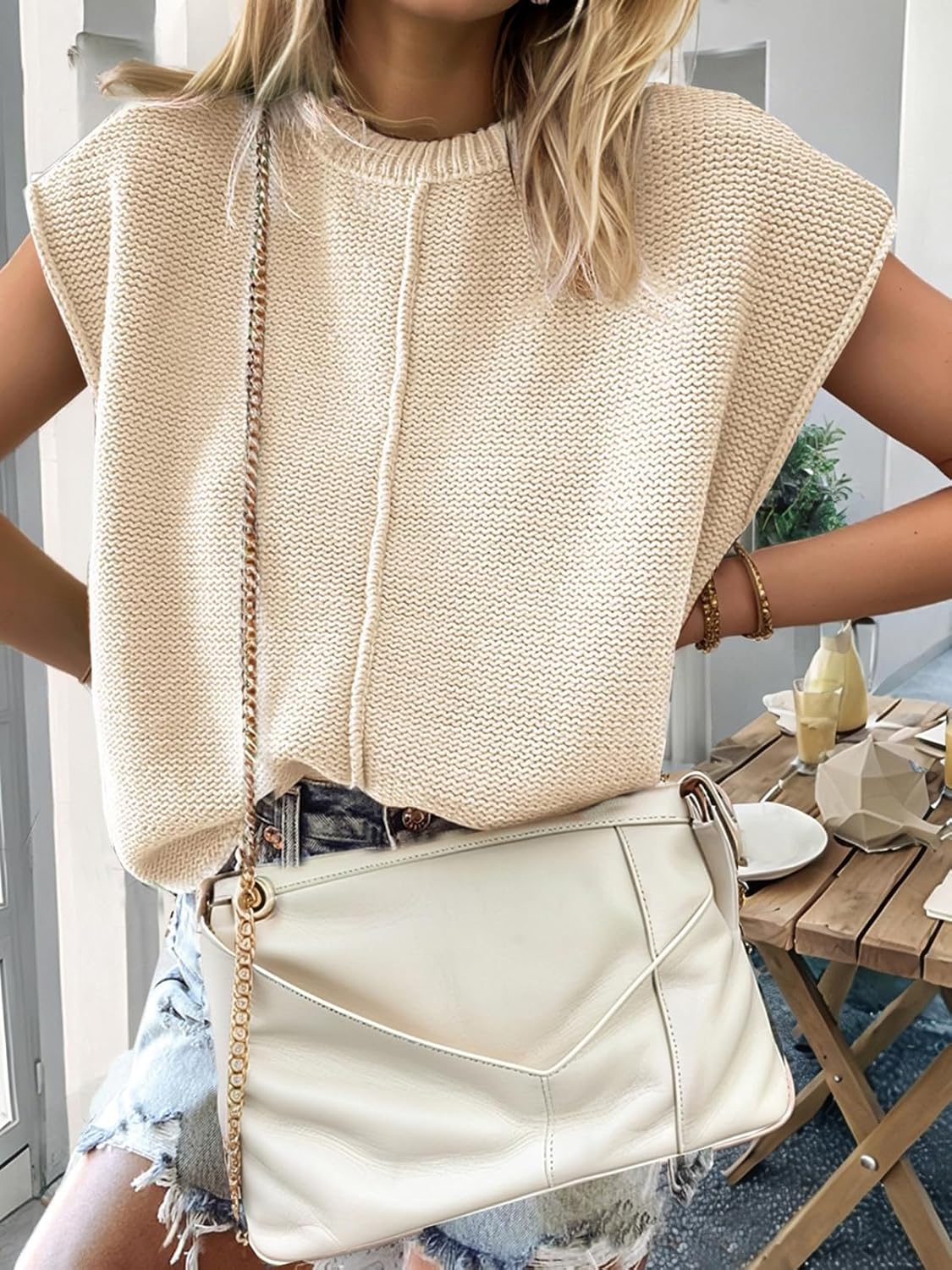 Womens 2026 Spring Trendy Cap Sleeve Tops Casual Crewneck Sweater Vest Tank Tops Cute Knit Shirts Summer Outfits - Image 2