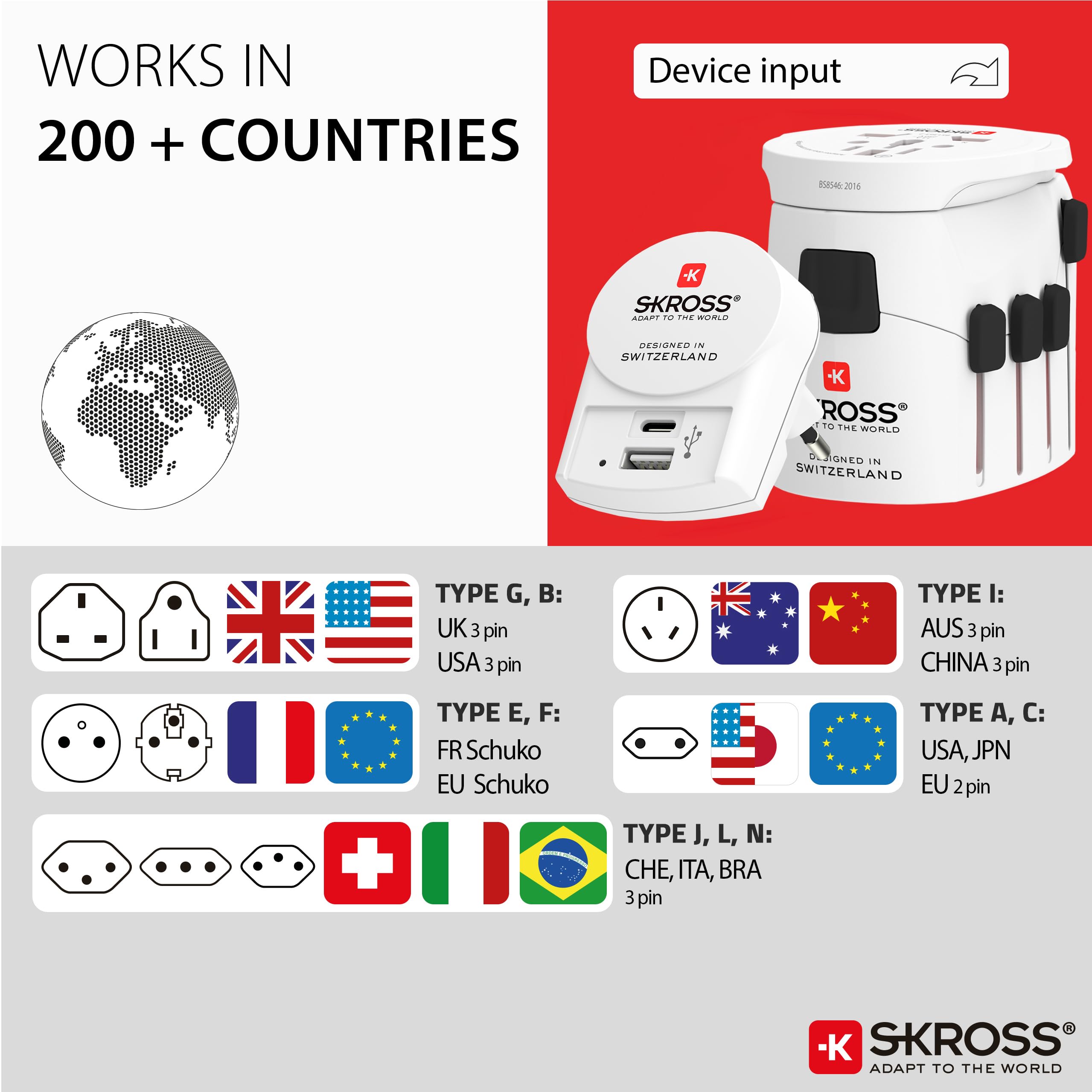 SKROSS Pro+ - Adattatore da viaggio USB AC30PD