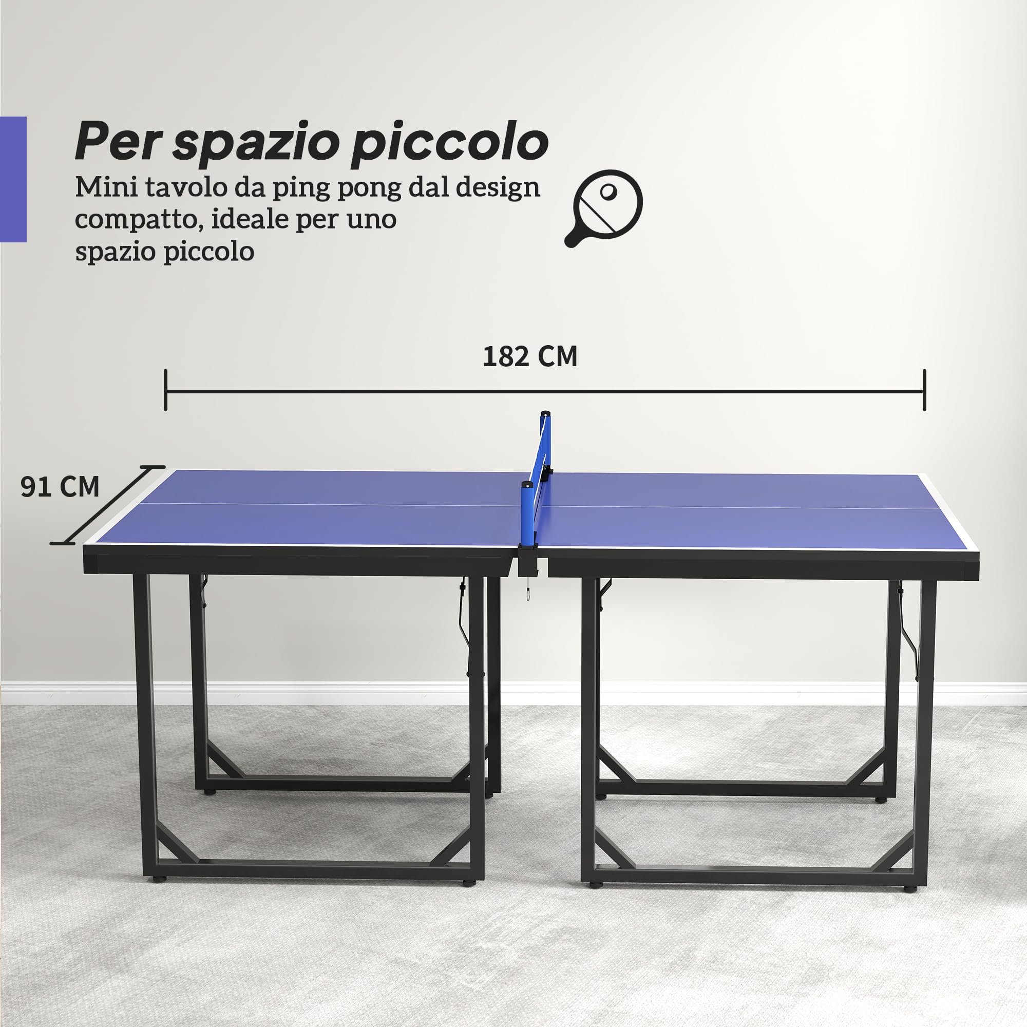 HOMCOM Tavolo da Ping Pong Pieghevole per Interni, Tavolo Ping Pong con Rete, Montaggio Non Richiesto, Blu e Viola