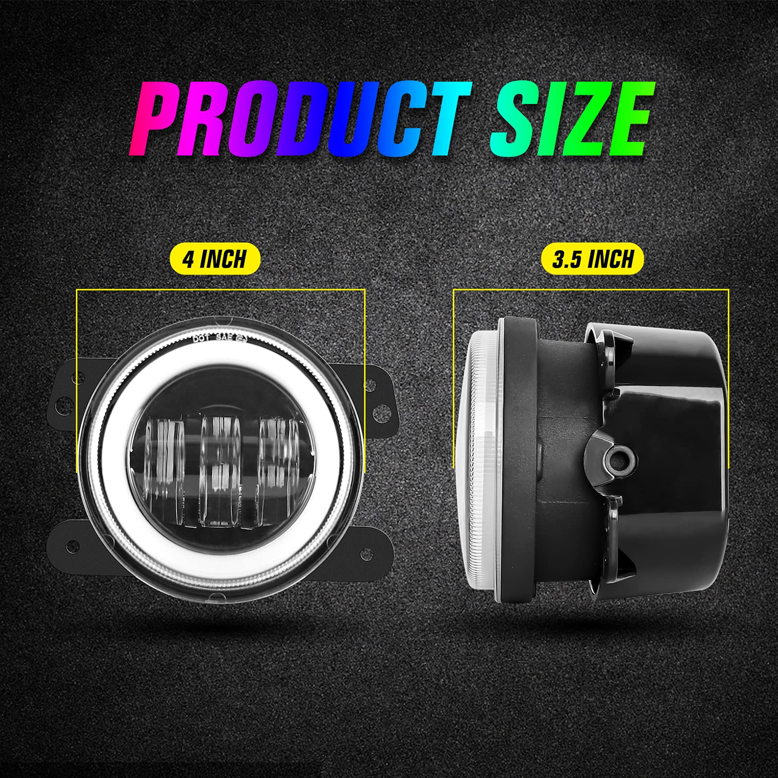 UTVJATV 4-inch Halo LED Fog Lights for 2007-2018 Jeep Wrangler JK Accessories Off Road Front Bumper Replacements Multicolor RGB Fog Lamps