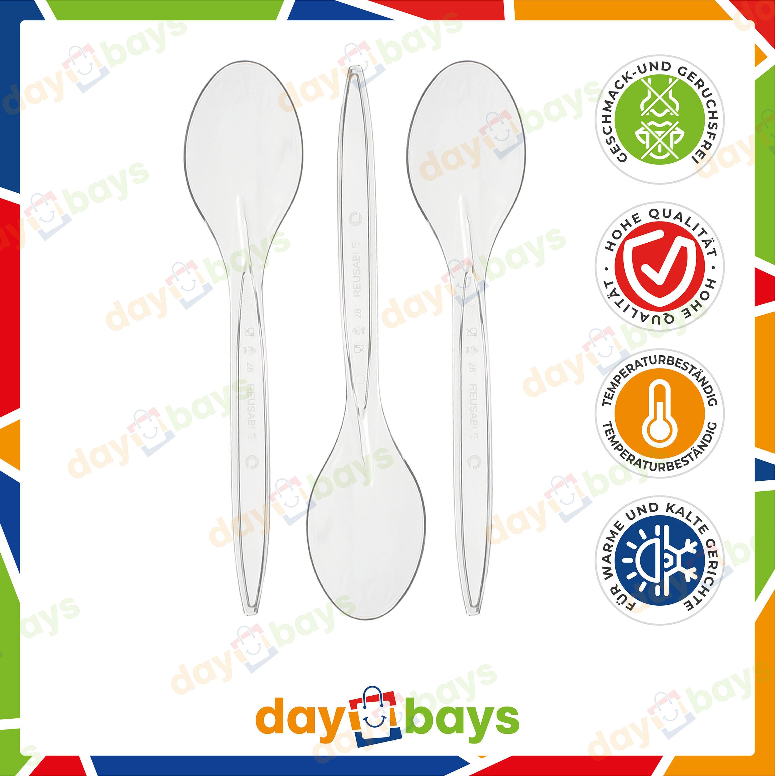Plastiklöffel Mehrweglöffel 50 Stk. Transparent Plastikbesteck Mehrweg Plastik Löffel Suppenlöffel Party Besteck Partygeschirr Spülmaschinenbeständig (Transparent, 50)