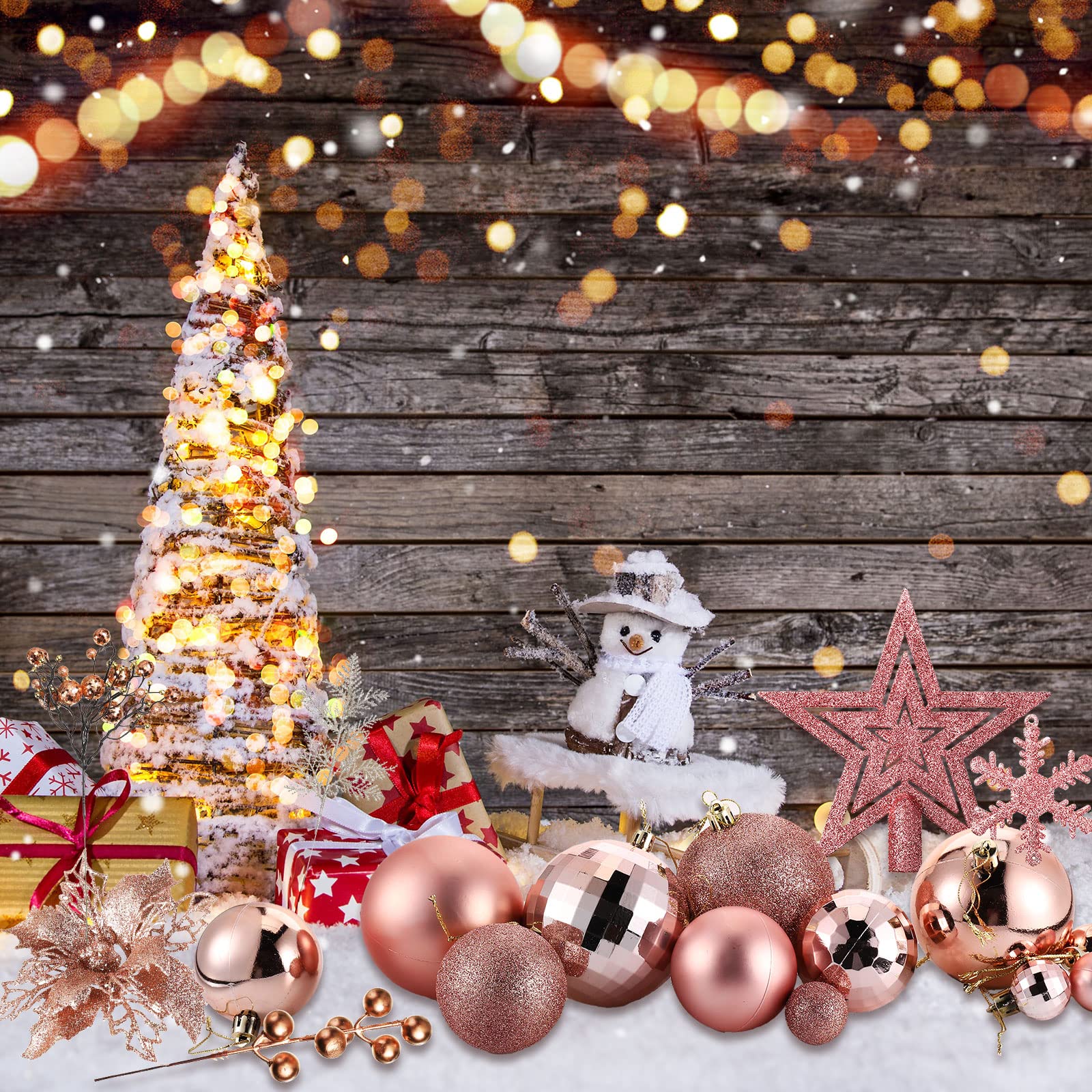 Lot de 94 décorations de sapin de Noël comprenant des boules de Noël à paillettes, des poinsettia à paillettes pour Noël, des vacances, un mariage (or rose)