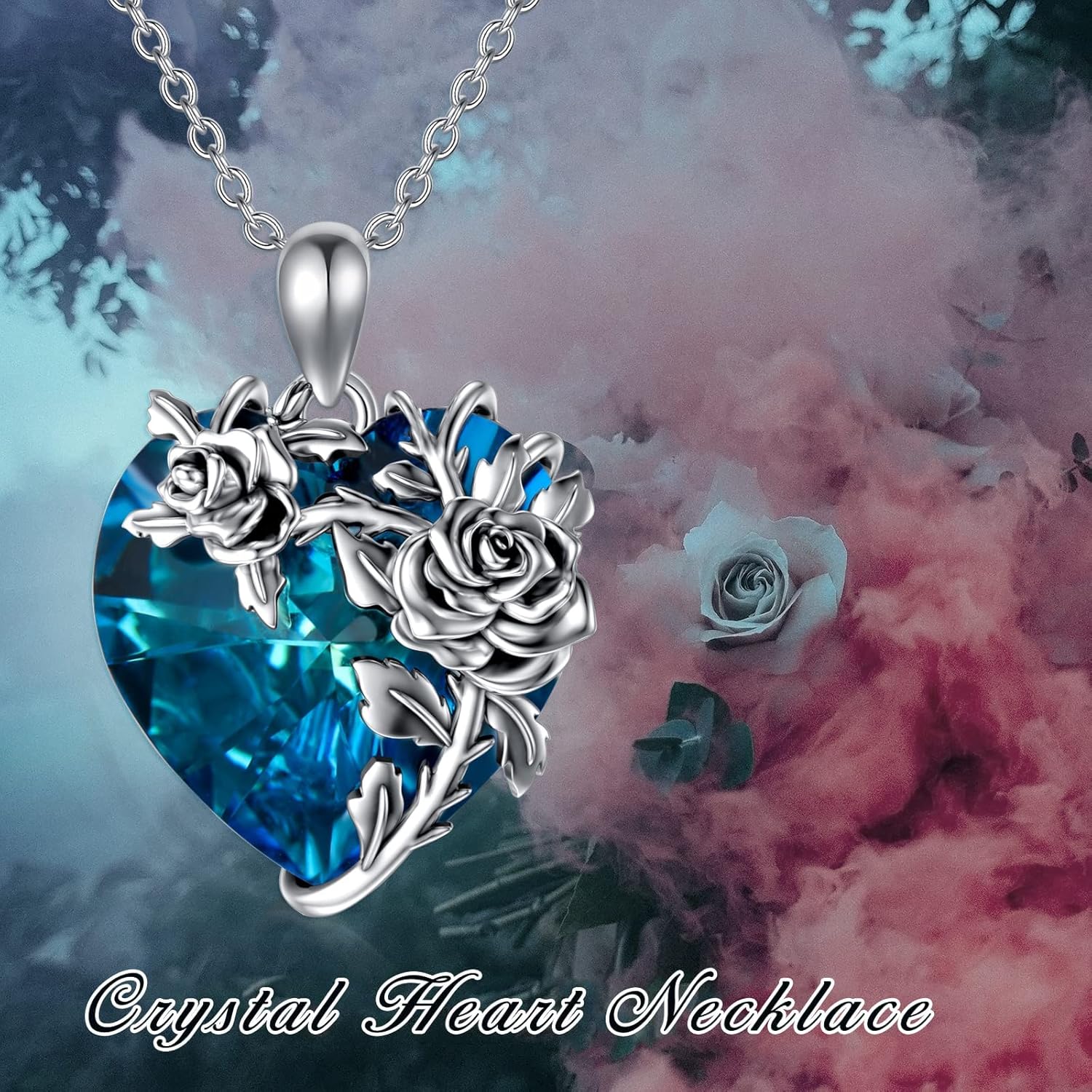 PELOVNY Rose/Lotus/Sunflower/Lily Flower Cremation Urn Necklace For Ashes Sterling Silver Heart/Teardrop Crystal Memorial Jewelry For Women - Image 3
