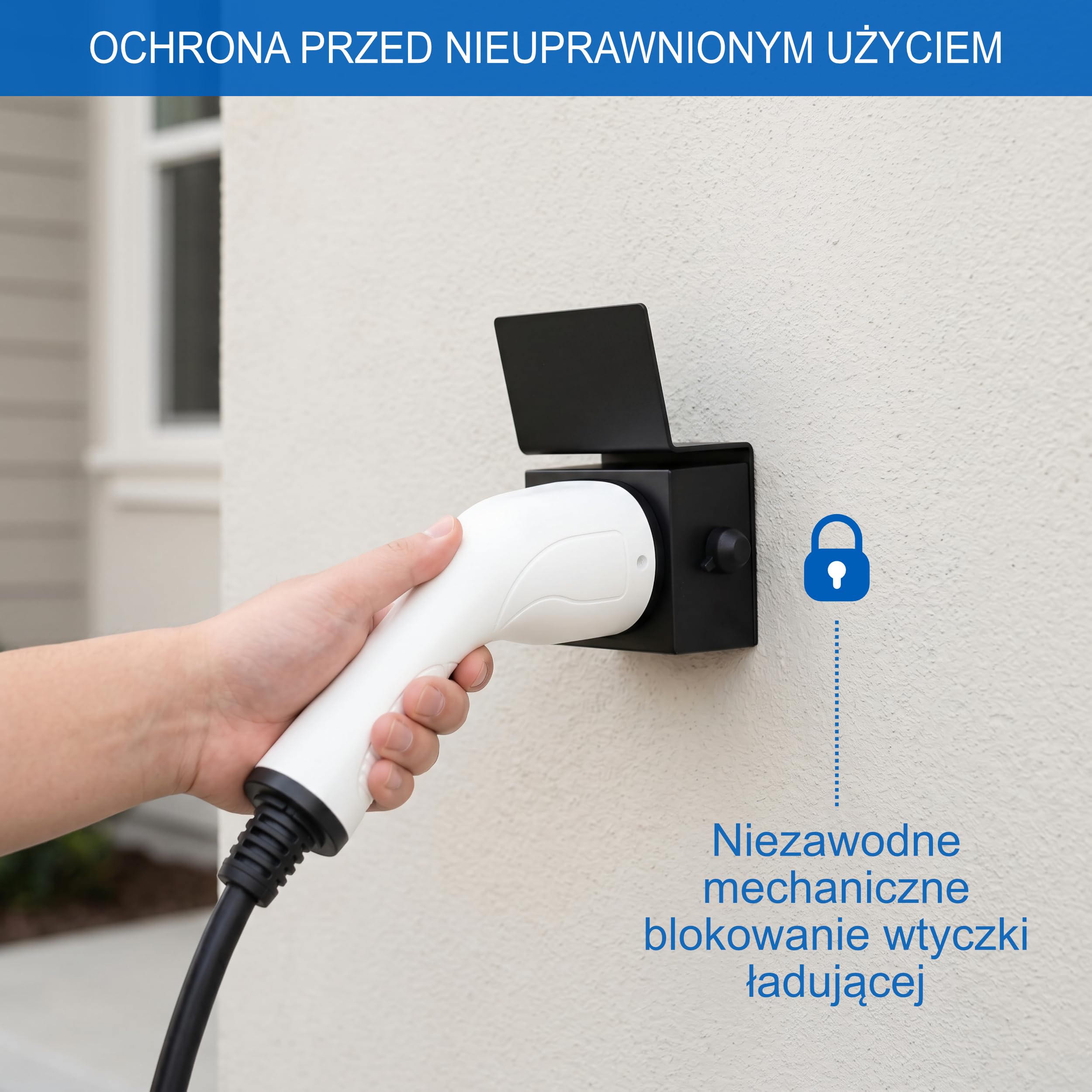 Uchwyt ścienny typu 2 zamykany do kabla do ładowania samochodu elektrycznego – uniwersalna ochrona przed kradzieżą i uchwyt na kabel do wtyczki EV – wytrzymały uchwyt na kabel Wallbox w zestawie