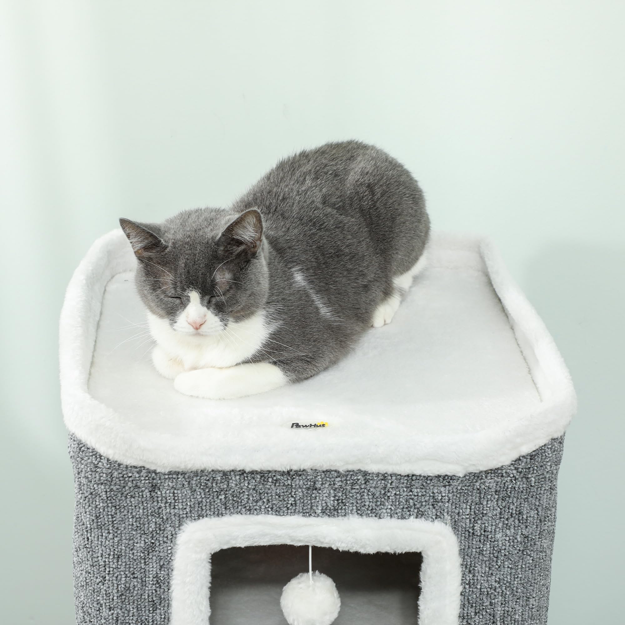 PawHut Kratztonne 100 cm Hoch 41 x 41 cm vierstöckige Katzentonne mit Spielball, Plüschrand, Katzenhöhle, Kratzbaum für 1-2 Katzen unter 7kg, Grau
