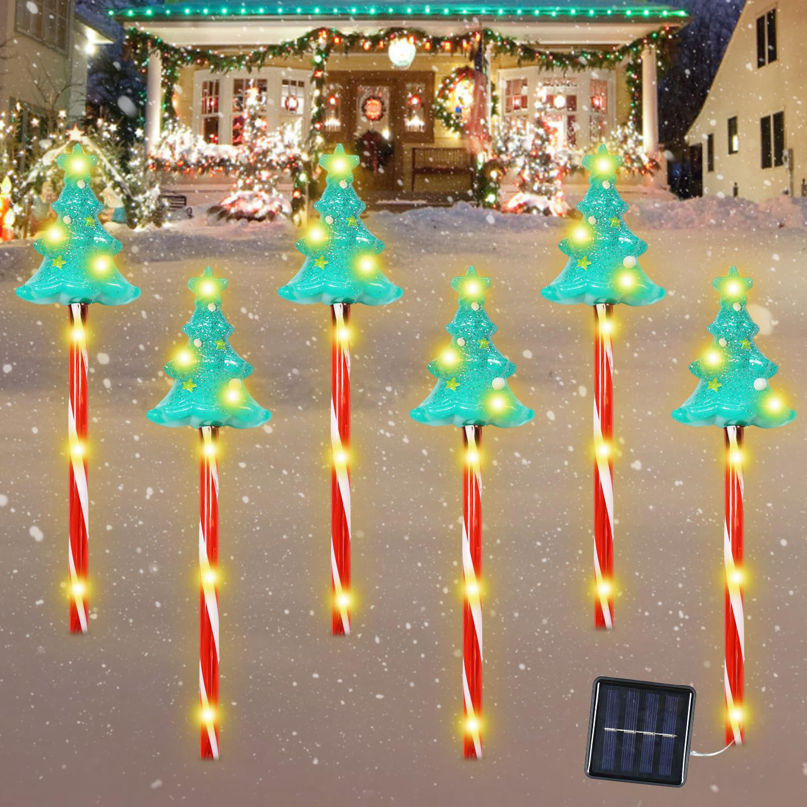 Decoración Navideña, Decoración Navideña para Exteriores, 6 unidades, iluminación Solar de Navidad para Exteriores, Decoración de Navidad, Jardín, Cadena de Luces Solares para Exteriores Navidad