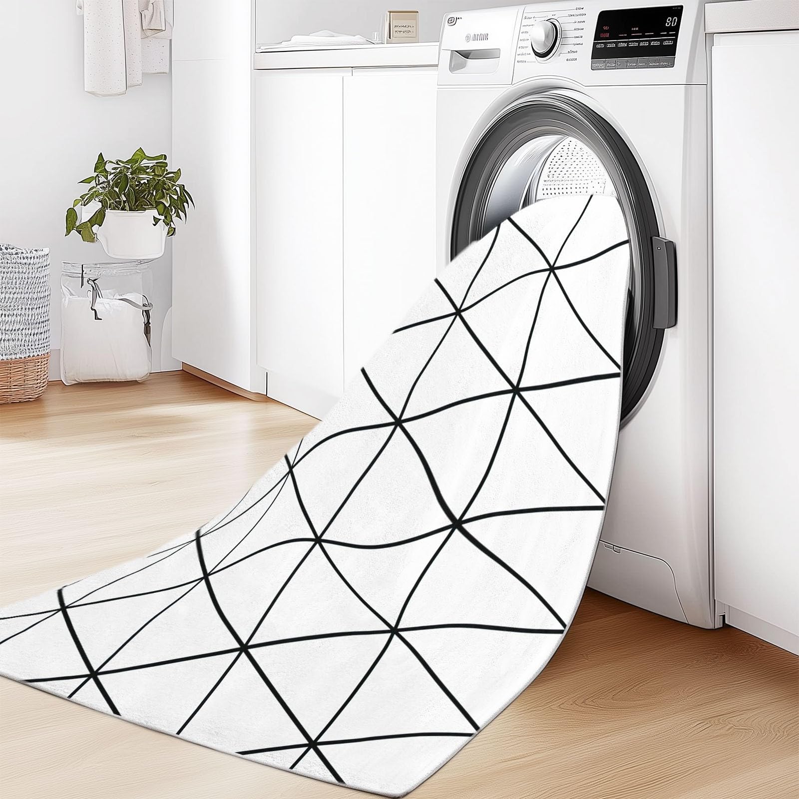 Dywan do salonu Geometryczna siatka trójkątna 120 x 180 cm Miękkie antypoślizgowe dywaniki, białe zmywalne dywaniki flanelowe, do sypialni, jadalni, pokoju dziecięcego