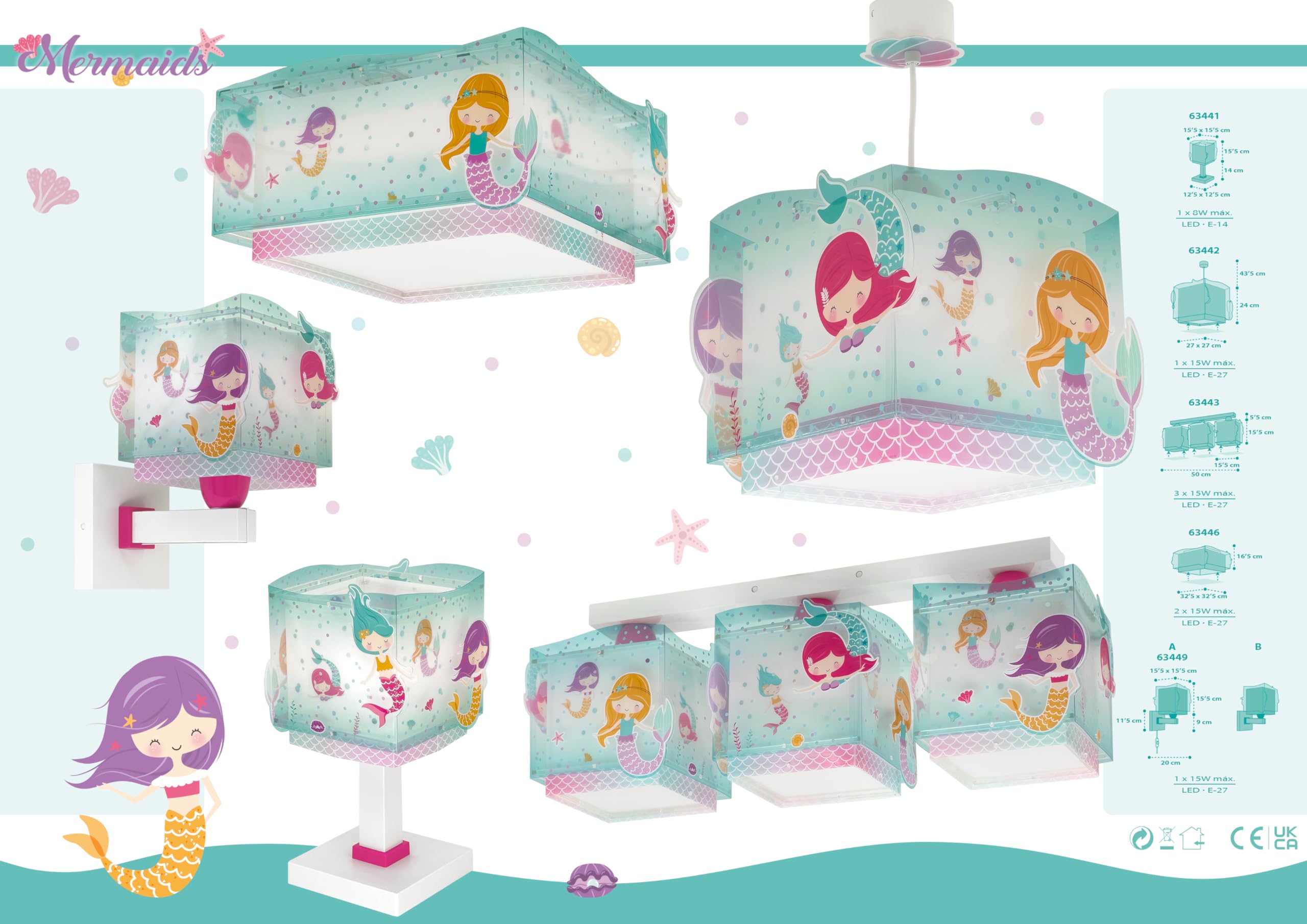 Dalber Lampe de chevet enfant Mermaids Sirènes G4 LED 4 W Ampoule incluse