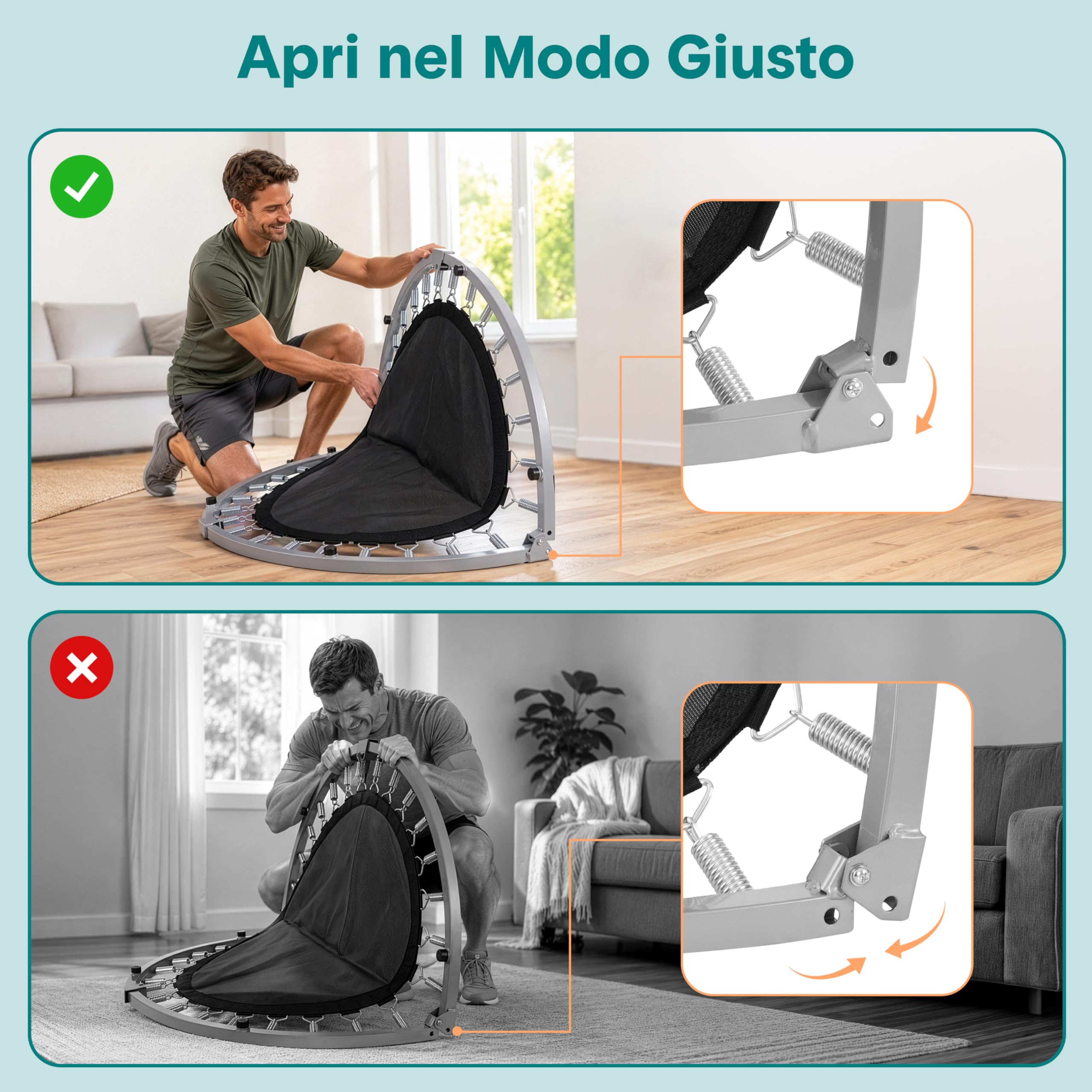 SereneLife Trampolino Elastico per Bambini Pieghevole 102 cm, Trampolino per Palestra in Casa con Maniglia in Schiuma, Giochi Bambini fino a 100 kg