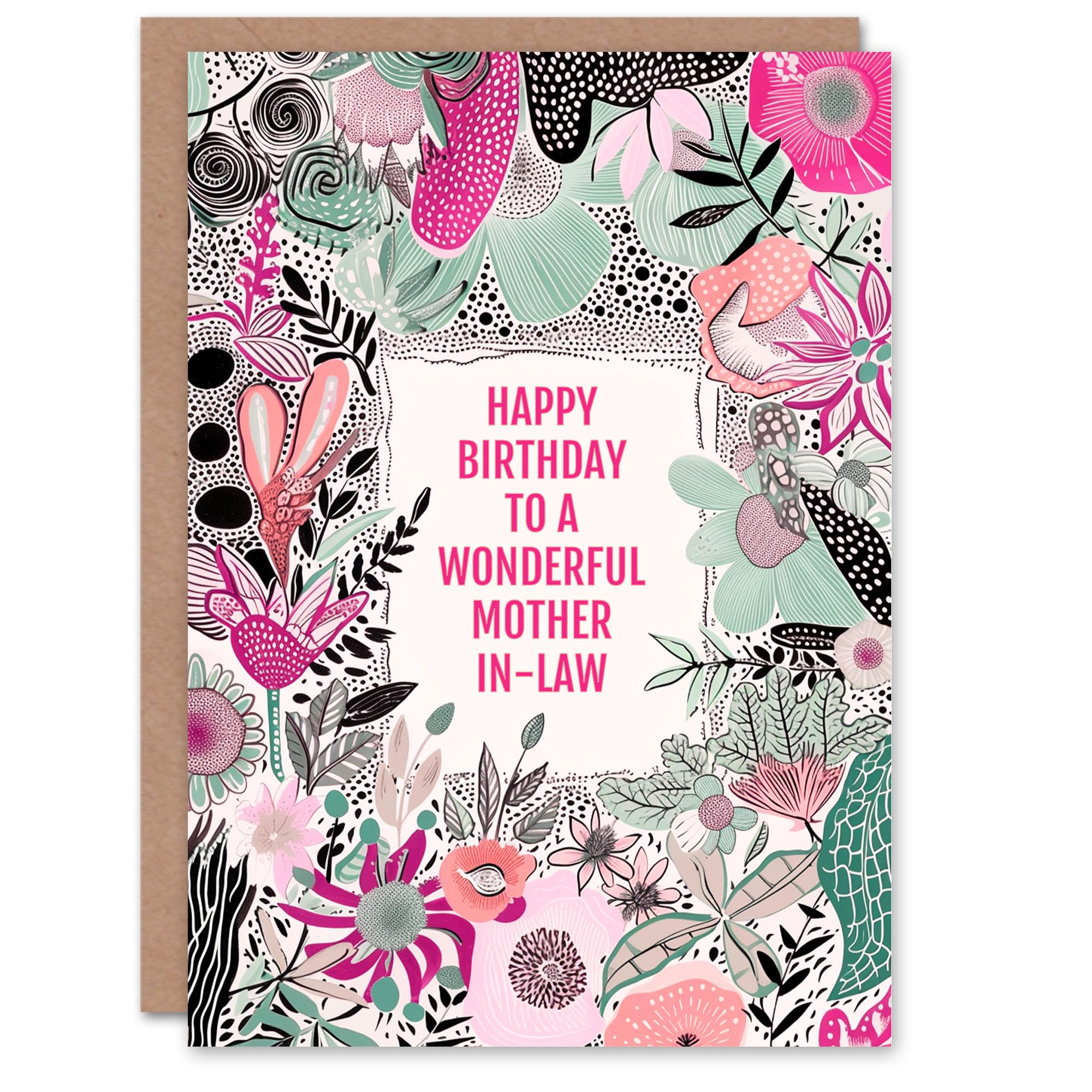 Artery8 Mother In Law Happy Birthday Card Elegant Modern Boho Wildflowers Pink Flowers For Her Greeting Card