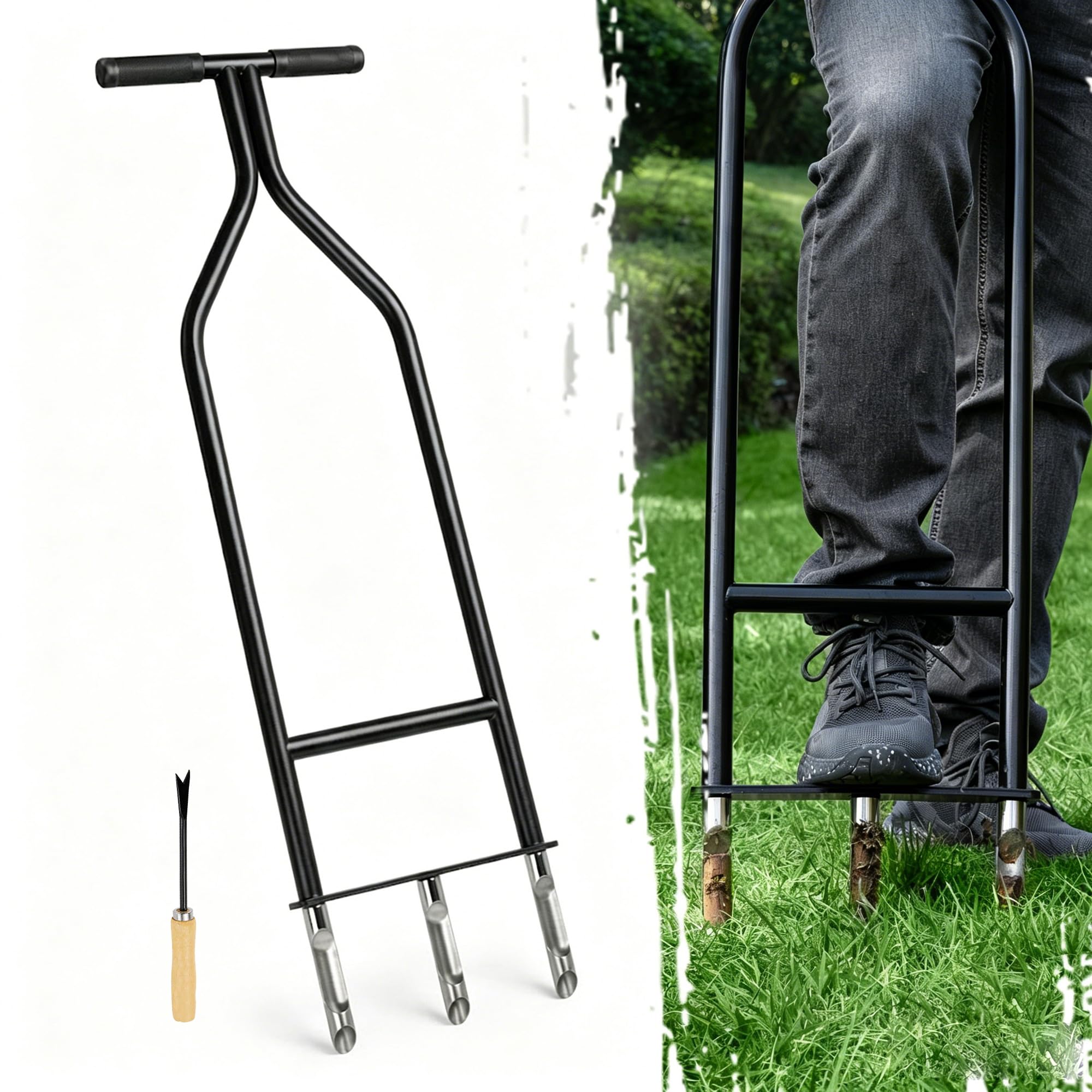 Core Aerator with Weeder, Heavy Duty Lawn Aerator Tool,