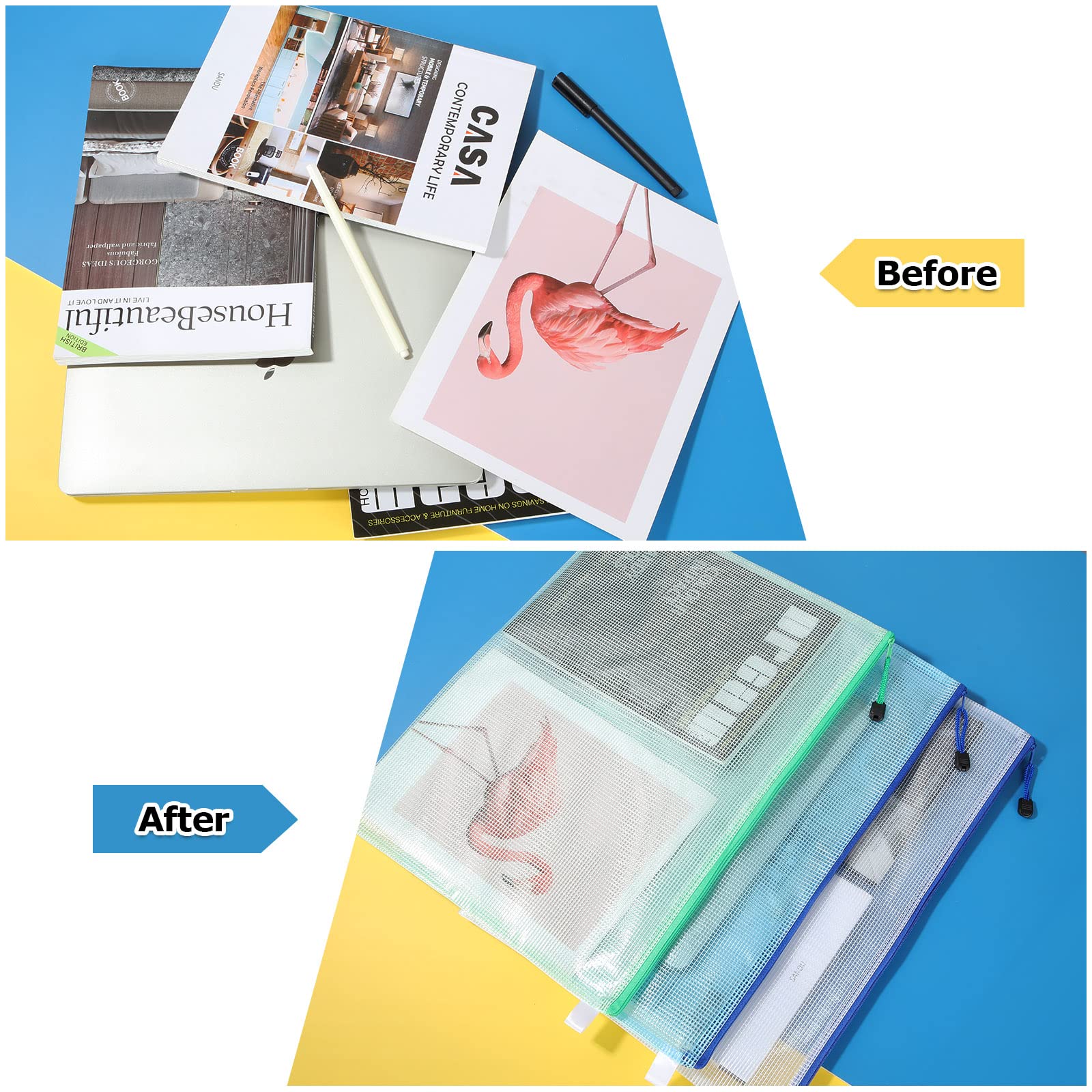 MIVIDE Pack of 25 document compartments, A3, document folder with zip, waterproof, 5 colours, document compartment, zip, A3 for documents, receipt