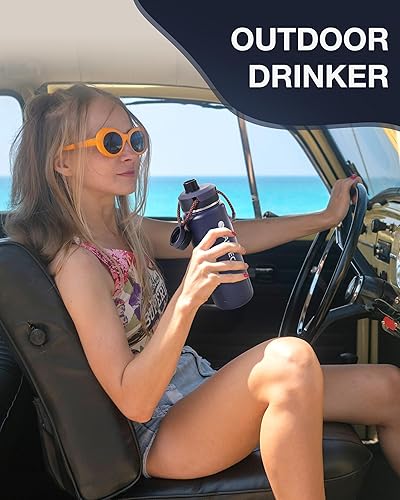 Miniatura 8 de Santeco - Botellas de agua aisladas de 24 onzas, botella de acero inoxidable con cordón y tapa de boca ancha, a prueba de fugas, botella de agua de