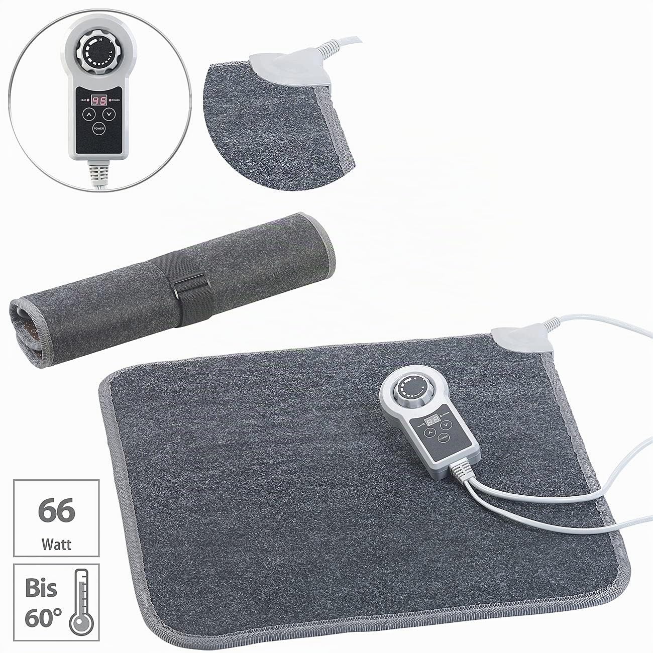 infactory Beheizbare Fußmatte: Beheizbare Fußboden-Matte, Vliesstoff, 50x55 cm, 60 °C, 66 W (Heizfußmatte, Fußboden Heizmatten, Baby)