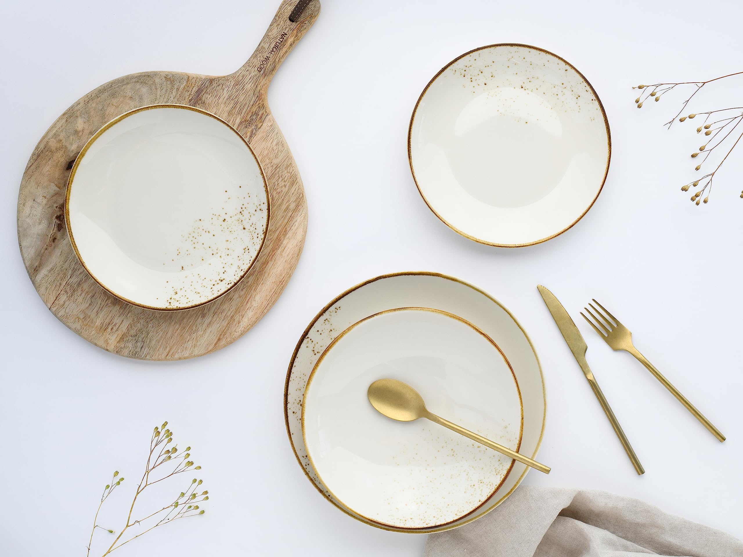 CreaTable, 14779, Serie Nature Collection Natural Living, 12-teiliges Geschirrset für 4 Personen, Teller Set aus Steinzeug, spülmaschinen- und mikrowellengeeignet, Qualitätsproduktion