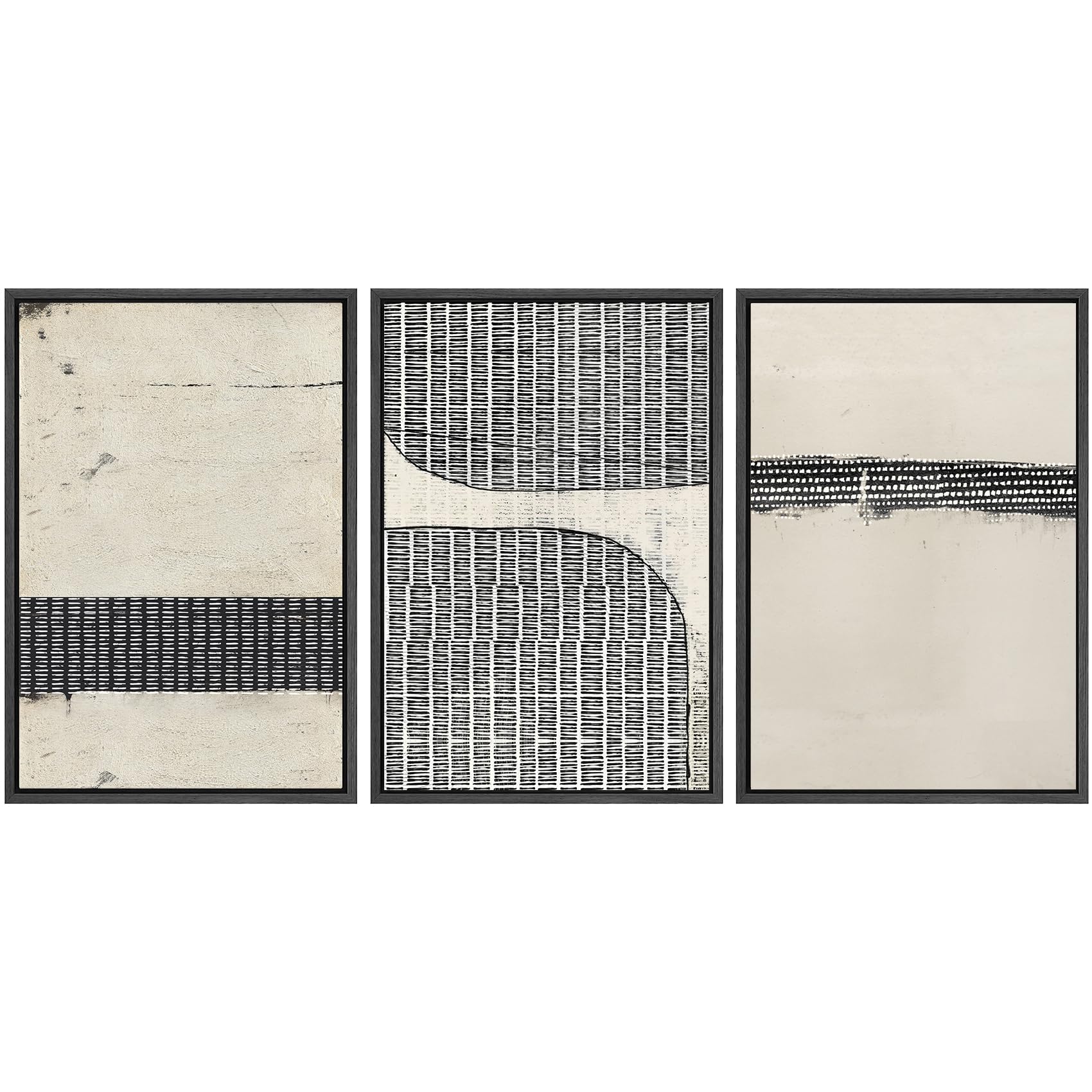 SIGNWIN Framed Canvas Print Wall Art Set Blue White Grunge Geometric Pattern Abstract Shapes Cozy Neutral Decorative Contemporary Minimal for Living Room, Bedroom, Office - 24"x36"x3 Natural — view 125