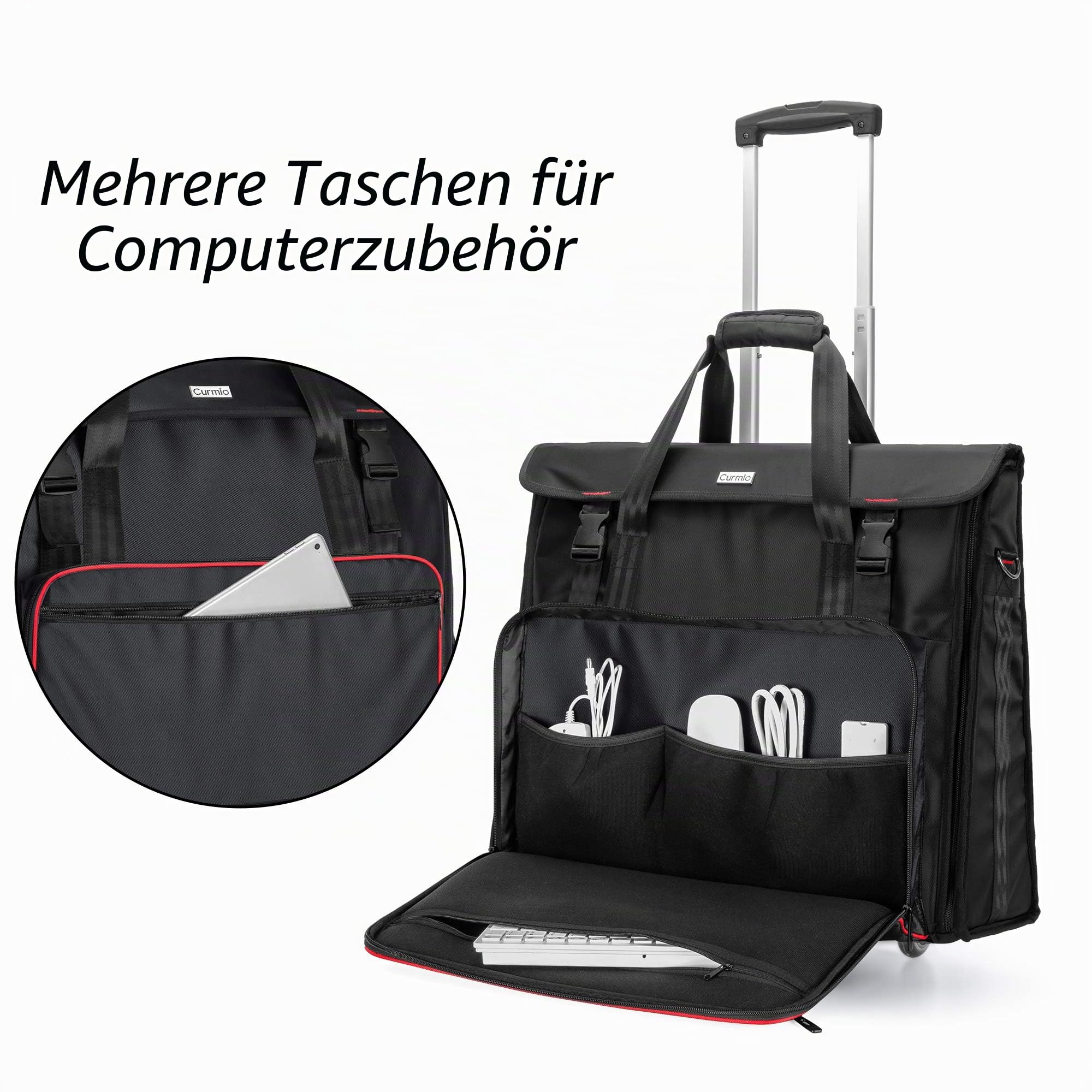 CURMIO Tragetasche kompatibel mit Apple iMac 27" mit Abnehmbarem Trolley, 27 Zoll Desktop Computer Reisetasche, iMac Trolley Tasche mit Rädern für Transport und Aufbewahrung.(Leere Tasche), Schwarz | Dick Gepolstert, Zubehörtasche, Abnehmbarer Schultergur