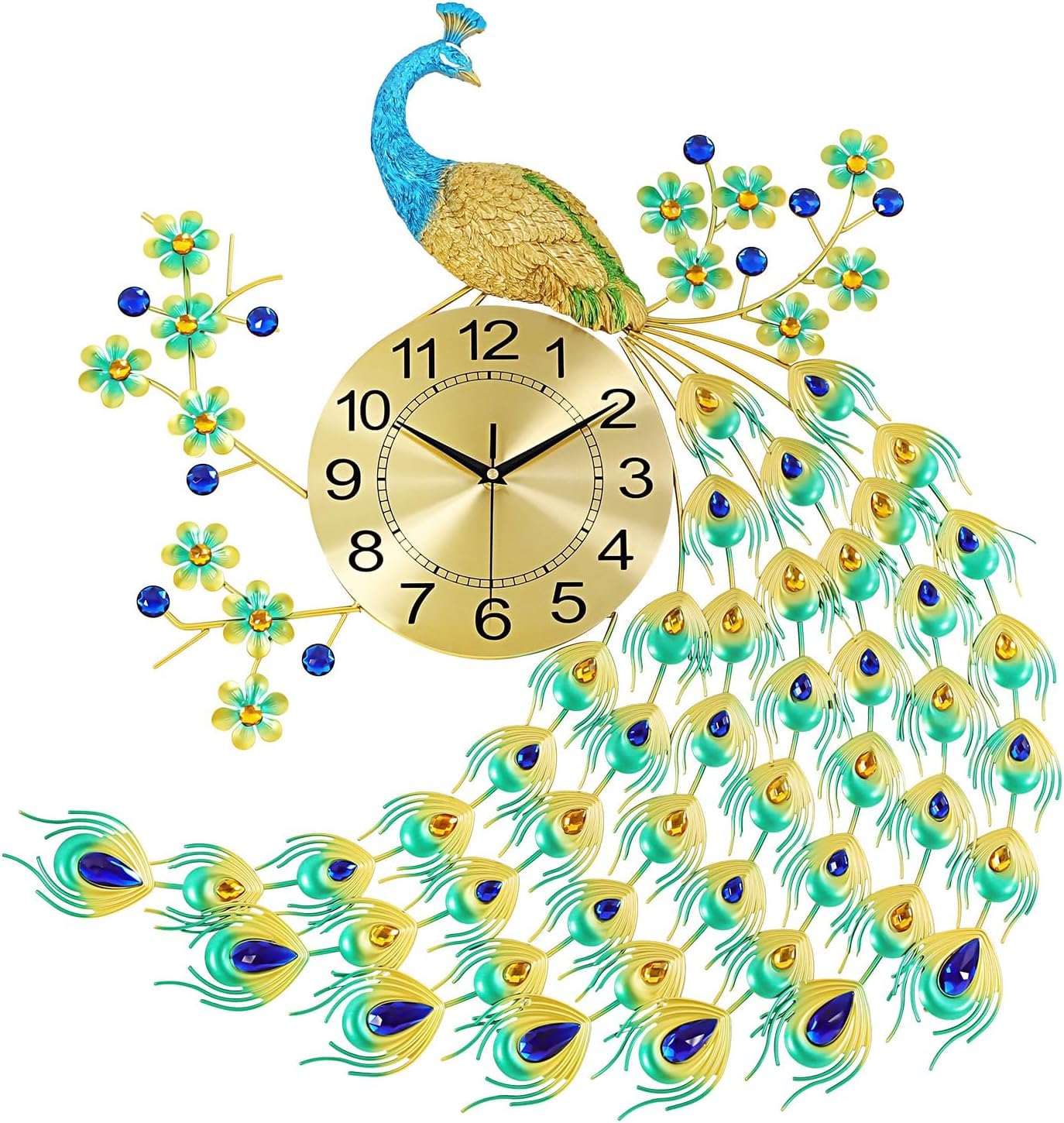 LIWBYYG 25In Peacock Clock, Large Peacock Wall Clock Luxury Art Decoration Wall Clocks Movement Wall Mounted Clocks Decor with Silent for Walls Large