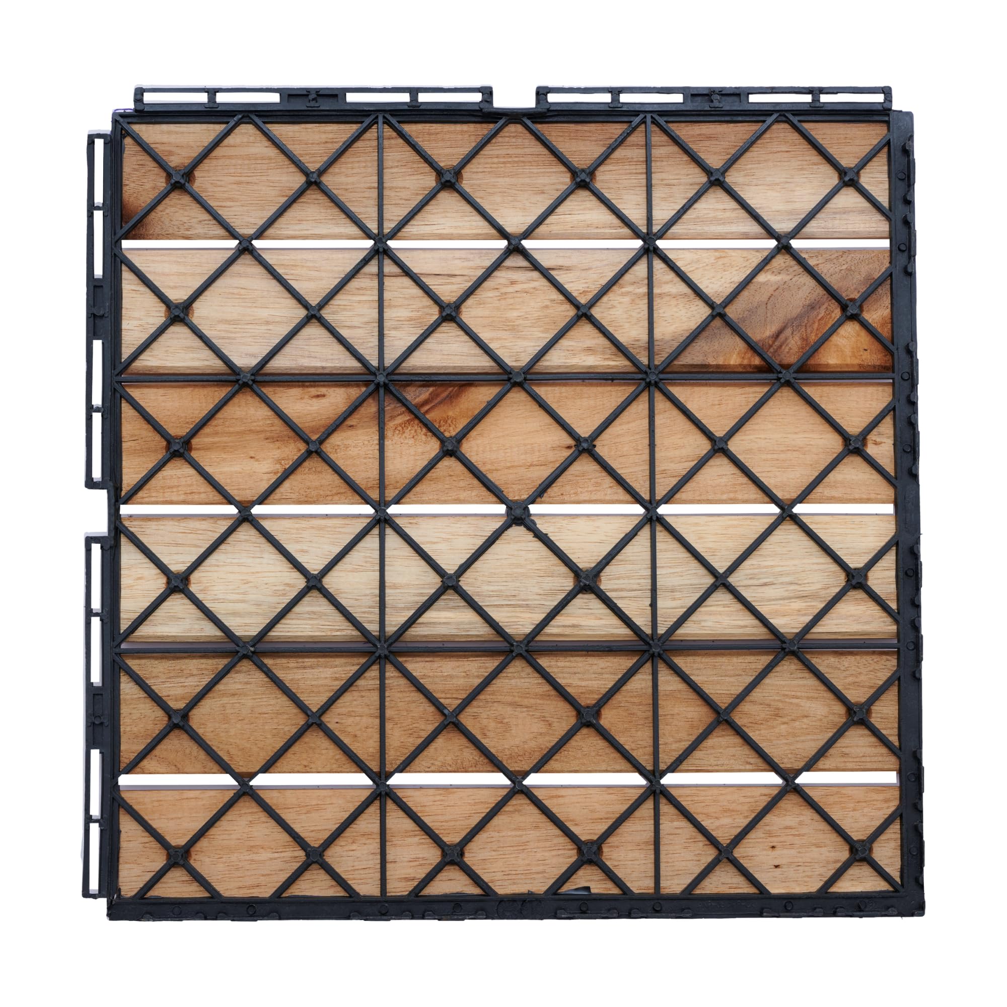 casa.pro Set de 10 Dalles en Bois avec 6 Lattes Décoratives Carreaux à Clipser Résistants pour Terrasse Balcon Jardin Sauna Piscine Bois d'Acacia Surface Totale 0,9 m² Naturel