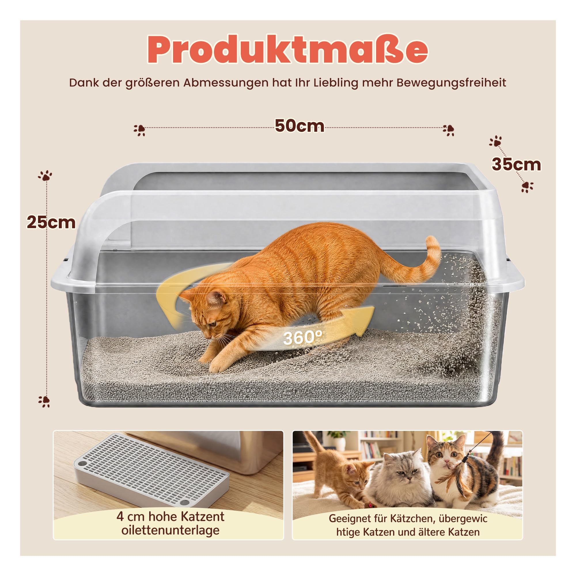 Katzenklo Edelstahl, Katzentoilette Groß XL mit Metall Schaufel, 40L Katzenklo mit Abnehmbares Hoher Rand, Halbgeschlossene Katzentoilette Metall für Katzen, Leicht zu Reinigen, Geruchsfrei