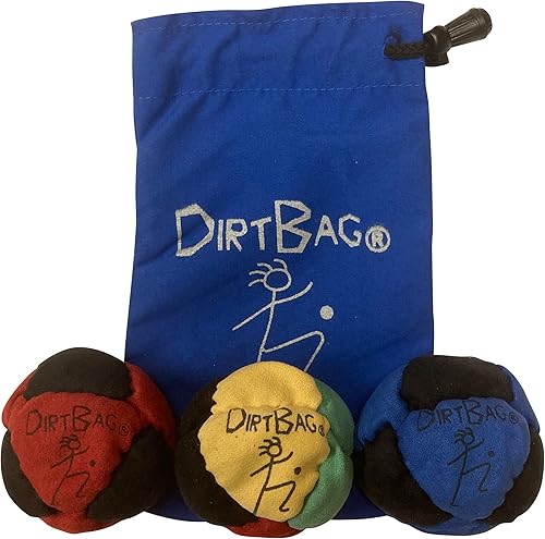DIRTBAG Classic Footbag Hacky Sack Paquete de 3 con bolsa, único, juego de bolsas de pies con bolsa de transporte exclusiva.